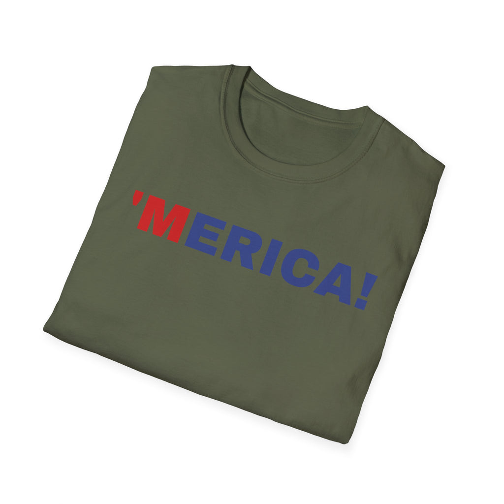 'Merica Unisex Softstyle T-Shirt | Patriotic Casual Wear, Fourth of July, Memorial Day, Independence Day, Gift for Veterans