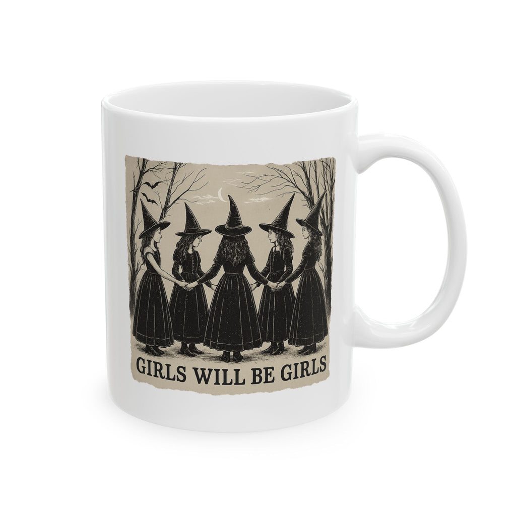 Mystical Girls Witch Ceramic Mug | Gothic Coffee Cup, Witchy Tea Mug, Unique Gift for Her, Halloween Decor, Spooky Kitchenware