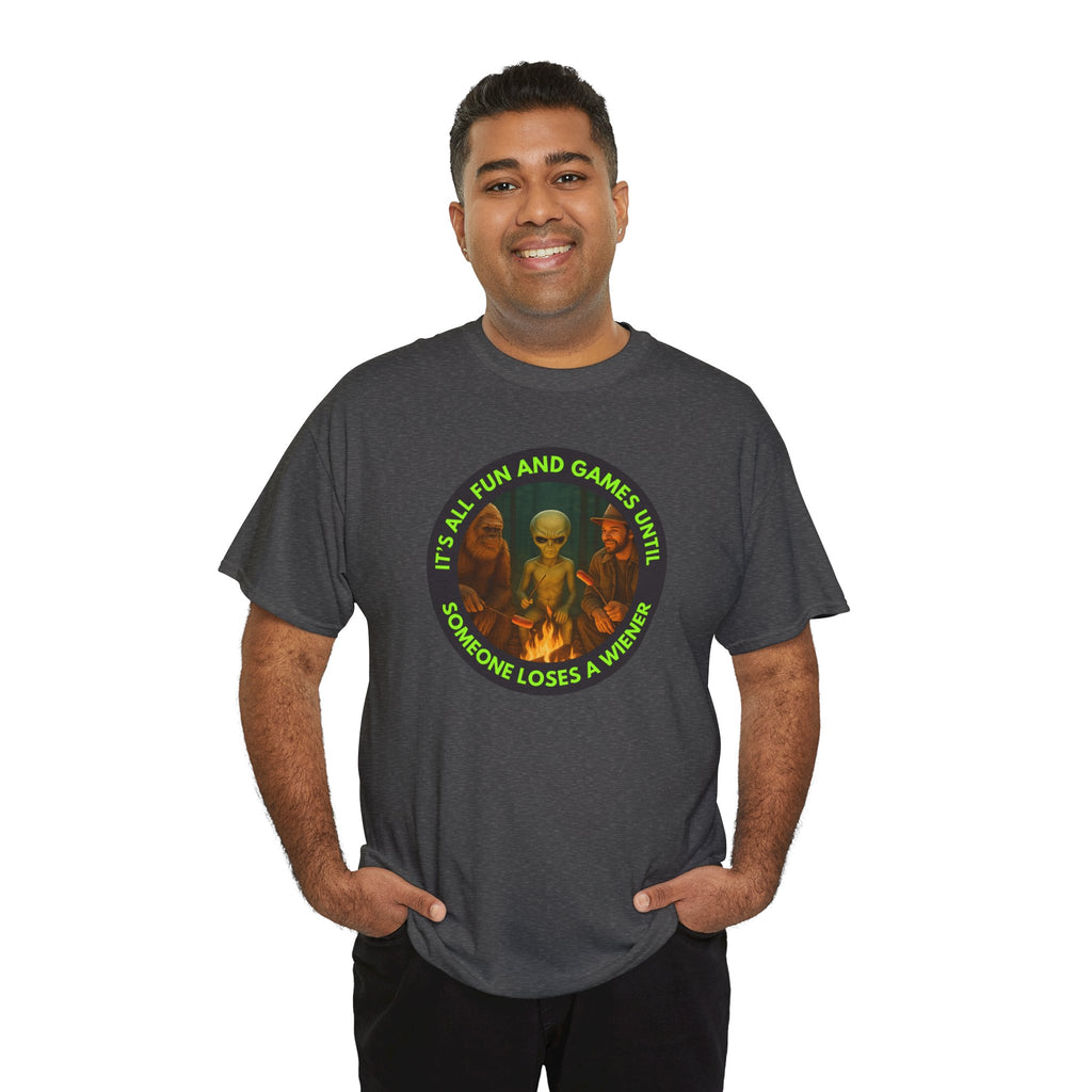 It's All Fun and Games Until... Funny Alien Camping T-shirt, Gift for Gamers, Casual Wear, Unique Statement