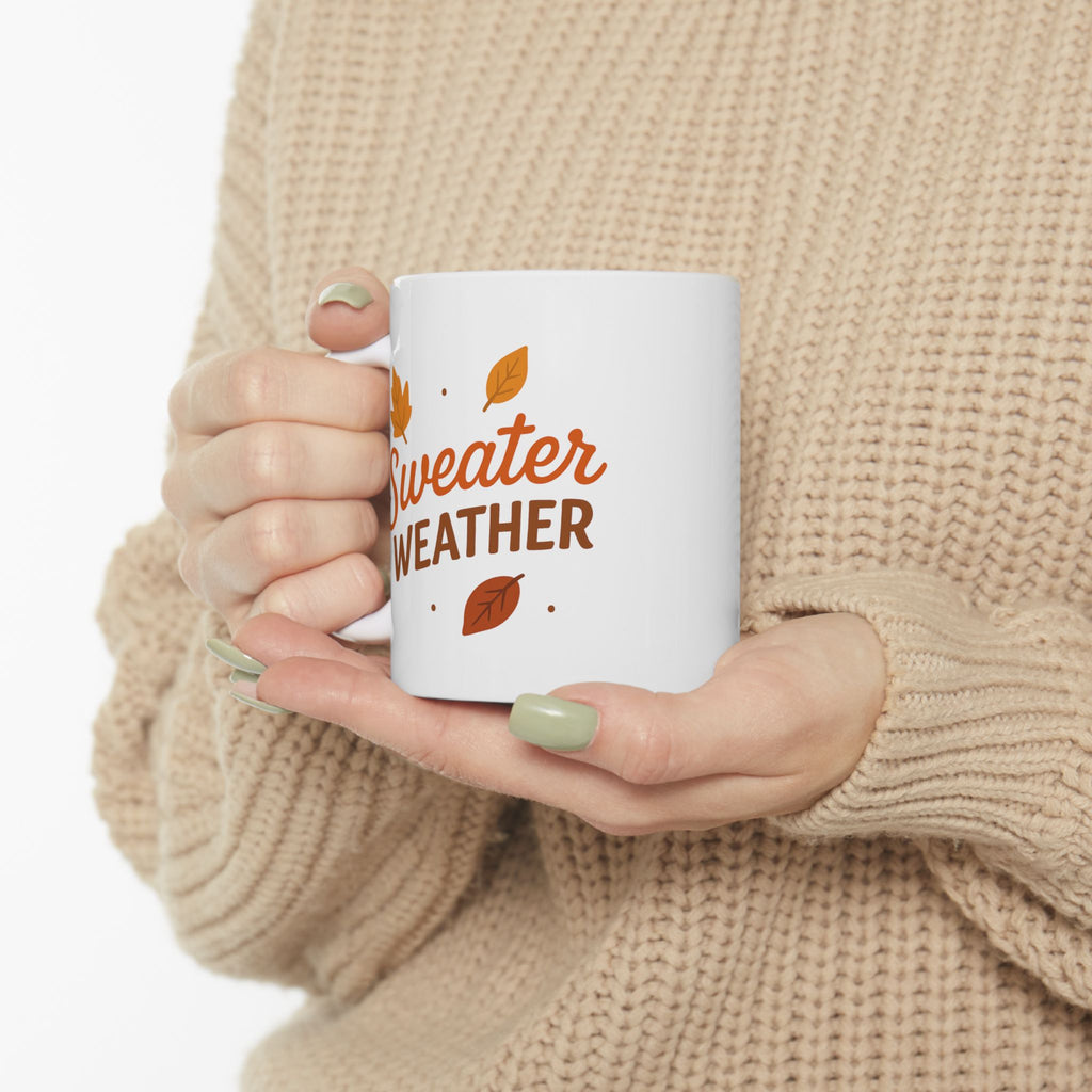 Sweater Weather Coffee Mug, Cozy Fall Ceramic Mug, Autumn Coffee Cup, Thanksgiving Gift, Seasonal Drinkware, Rustic Kitchen Decor