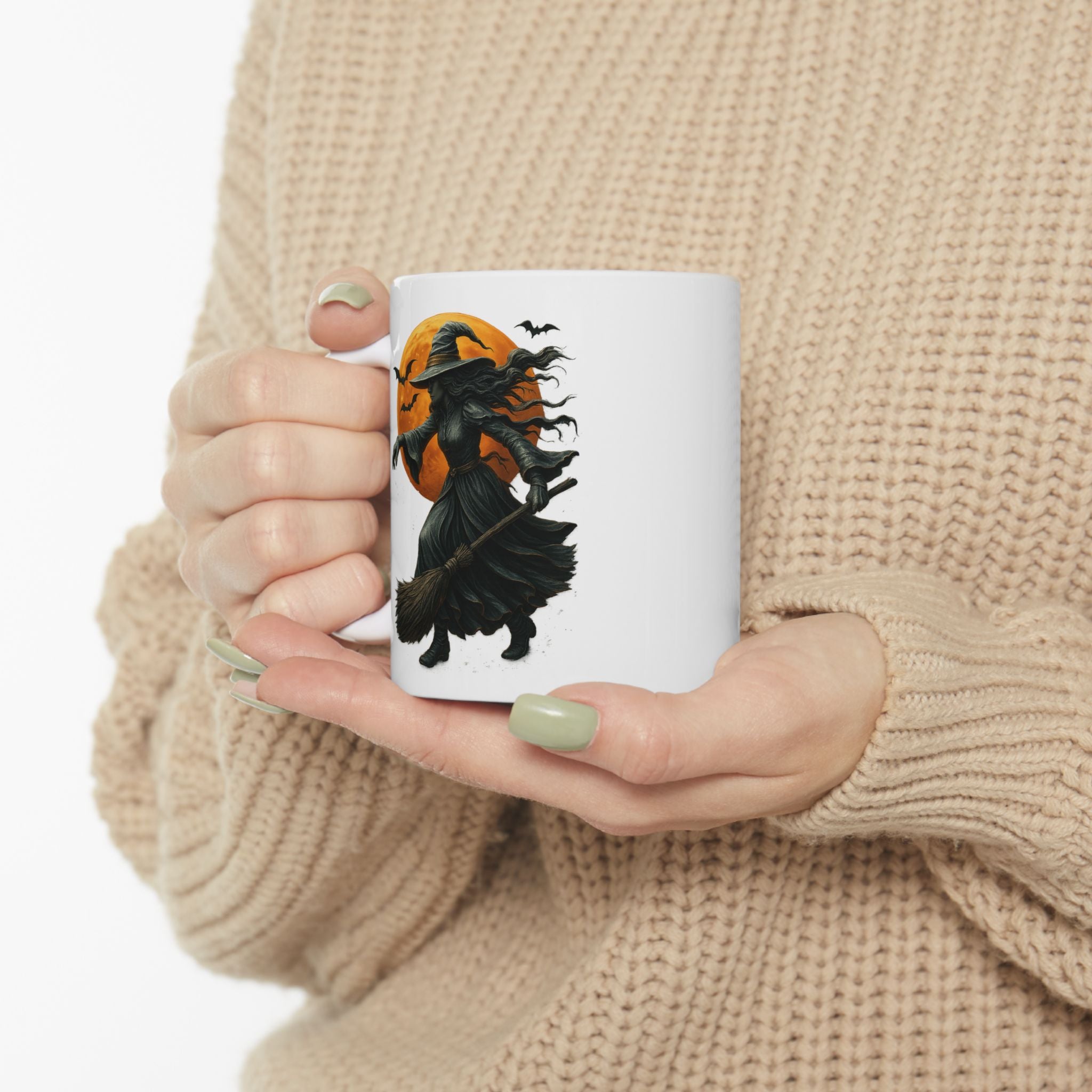 Halloween Metallic Relief Witch Painting Mug, Perfect for Fall, Coffee Lovers, Gifting, Cozy Vibes, Home Decor