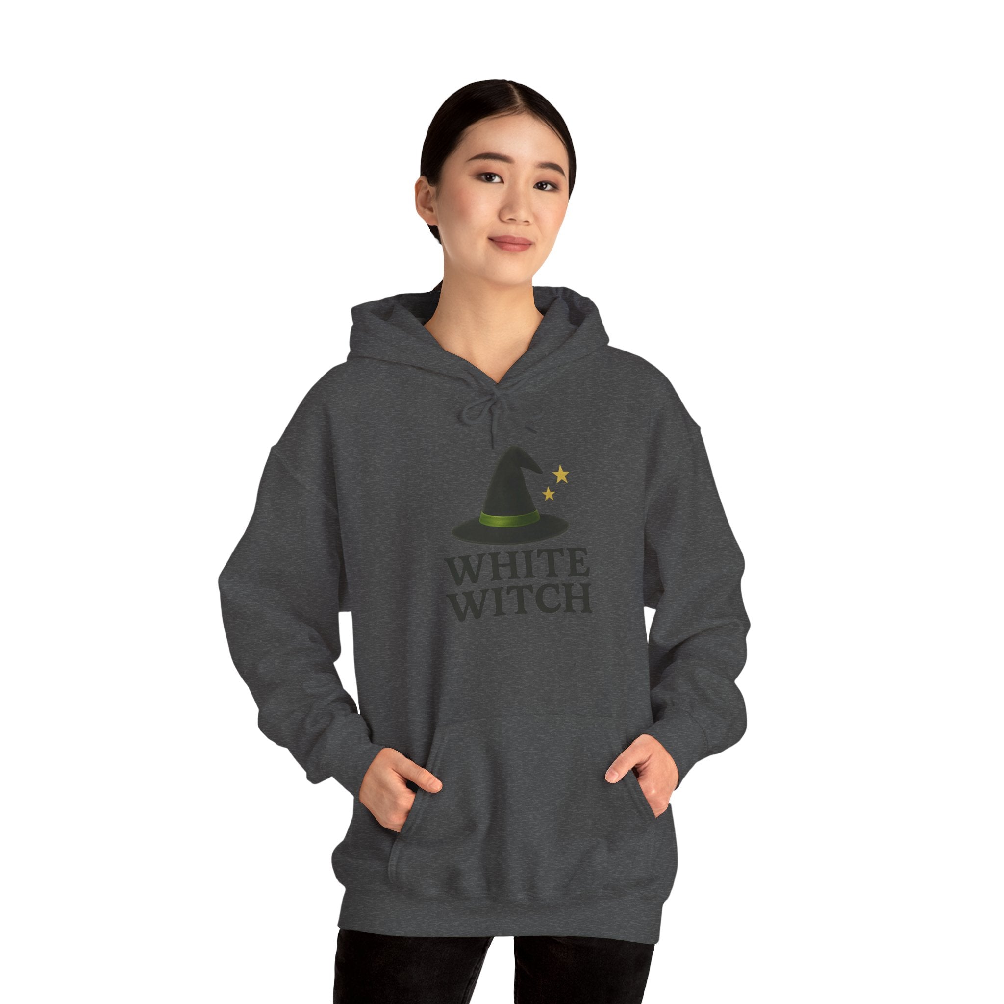 White Witch Hooded Sweatshirt, Cozy Halloween Apparel, Witchcraft Sweatshirt, Gift for Wiccans, Unisex Autumn Hoodie