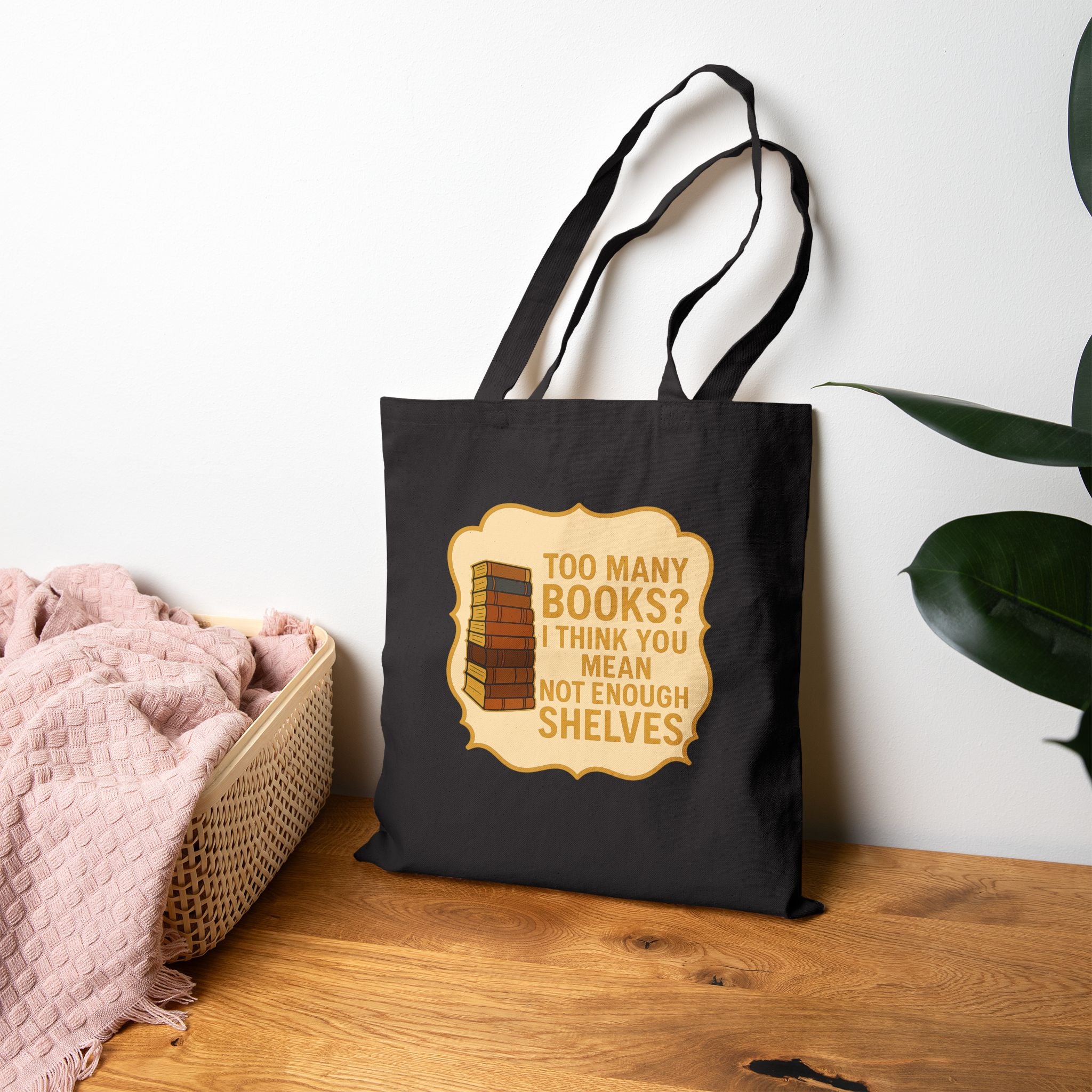 TOO MANY BOOKS - Tote Bag | Funny Literary Gift for Book Lovers | Perfect for Shopping, School, Beach, Library, Book Clubs
