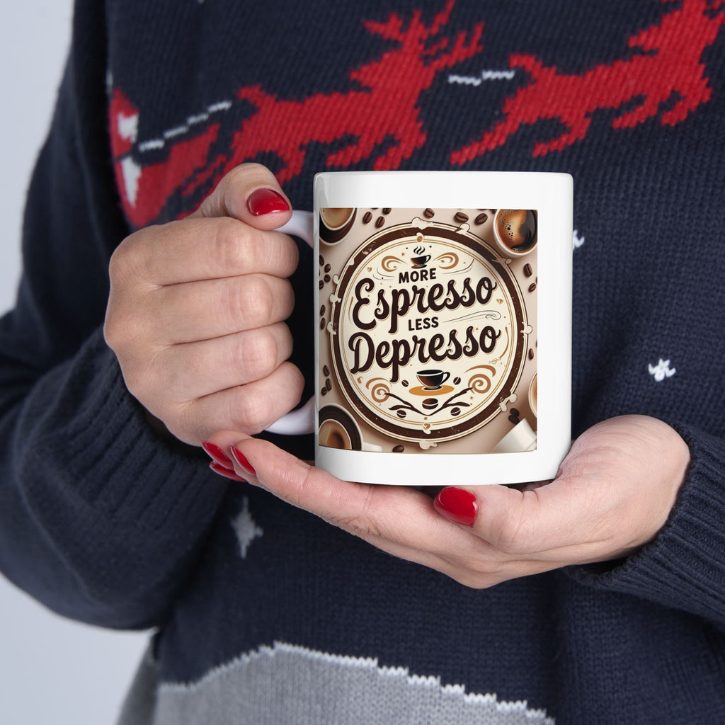 More Espresso Less Depresso - Coffee Mug, 11oz, 15oz, Perfect Gift for Coffee Lovers, Home Office Decor, Unique Breakfast Mug