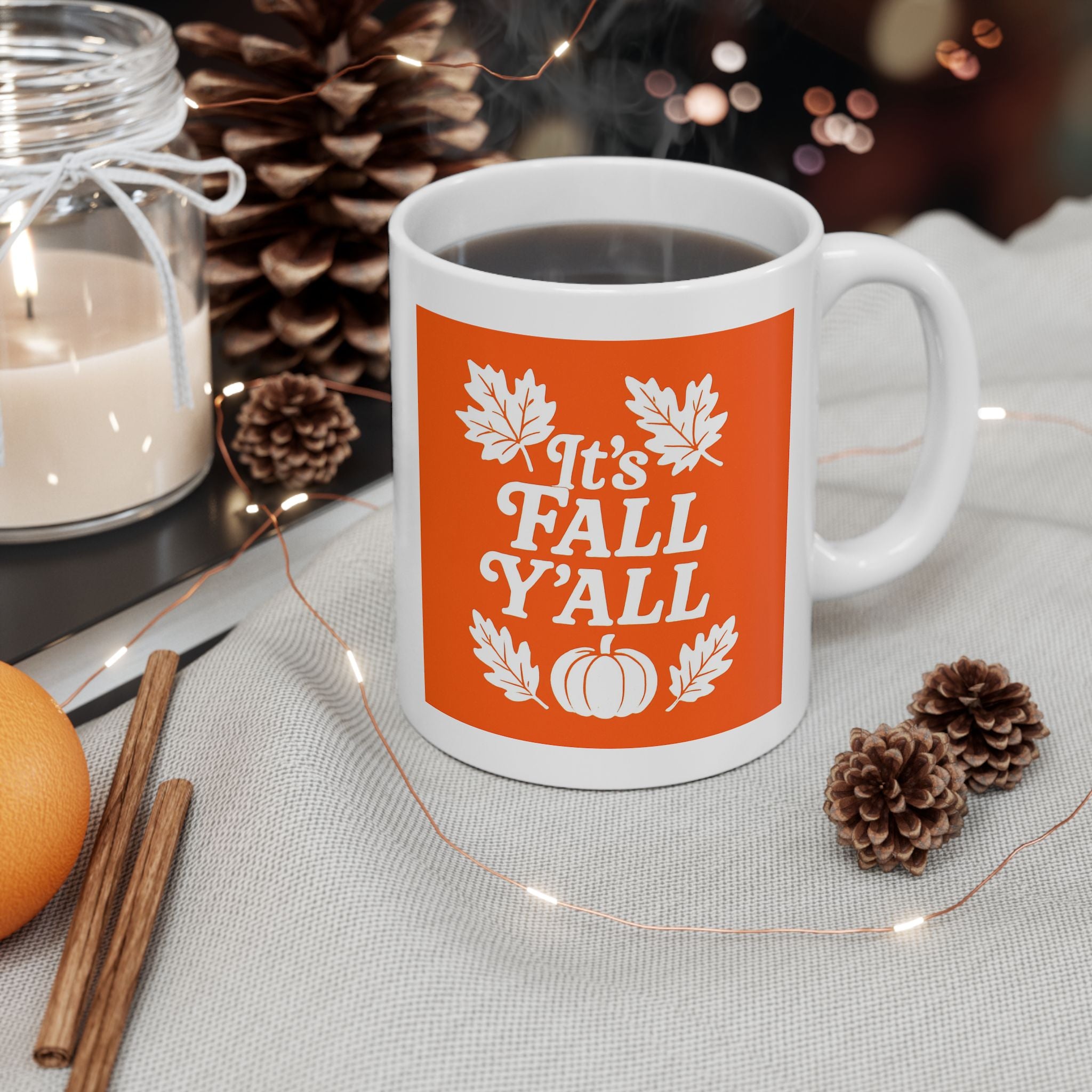 It's Fall Y'all Coffee Mug - Autumn Leaves Ceramic Mug - Cozy Fall Drinkware, Seasonal Coffee Cup, Harvest Gift for Friends