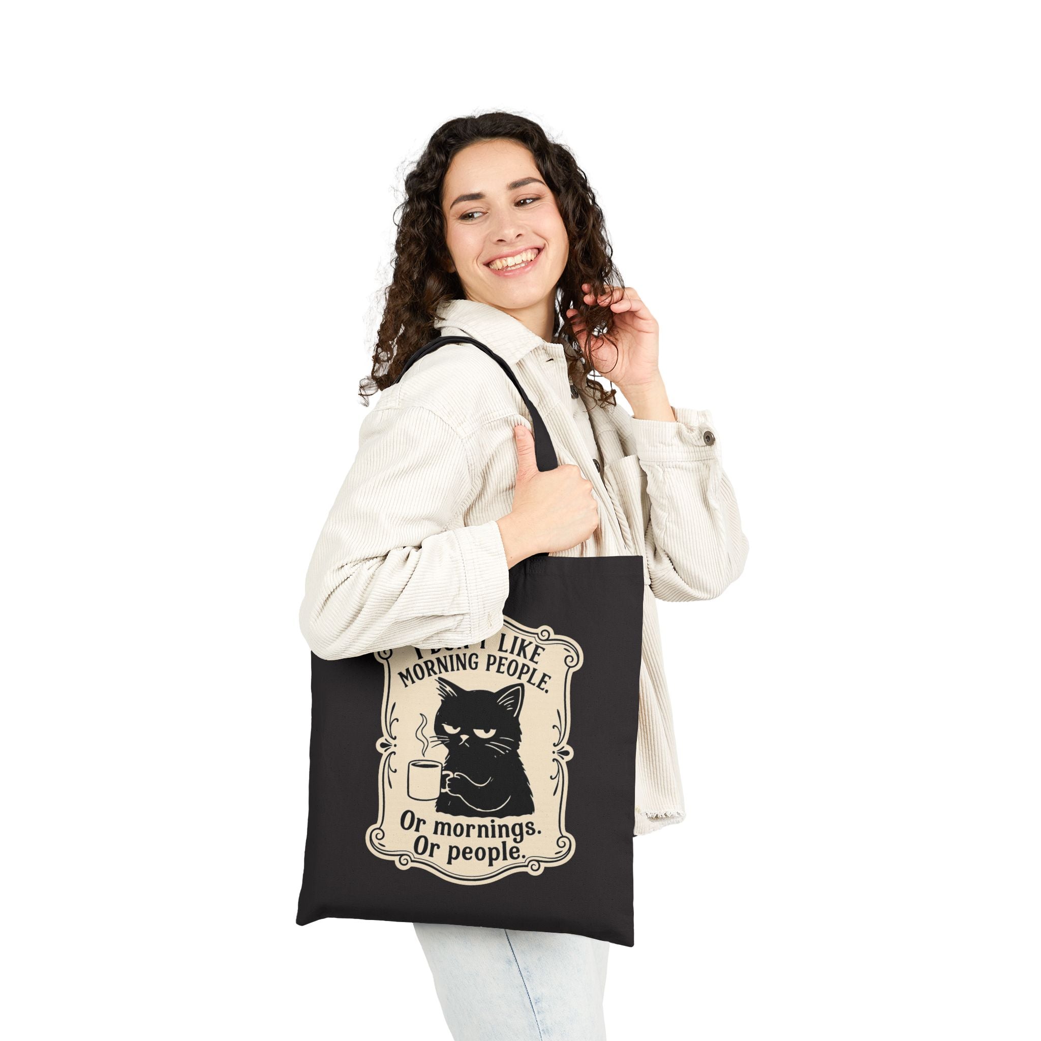"I Don't Like Morning People" - Funny Cat Tote Bag, Gift for Cat Lovers, Beach Bag, Shopping Bag, Eco-Friendly Reusable Tote