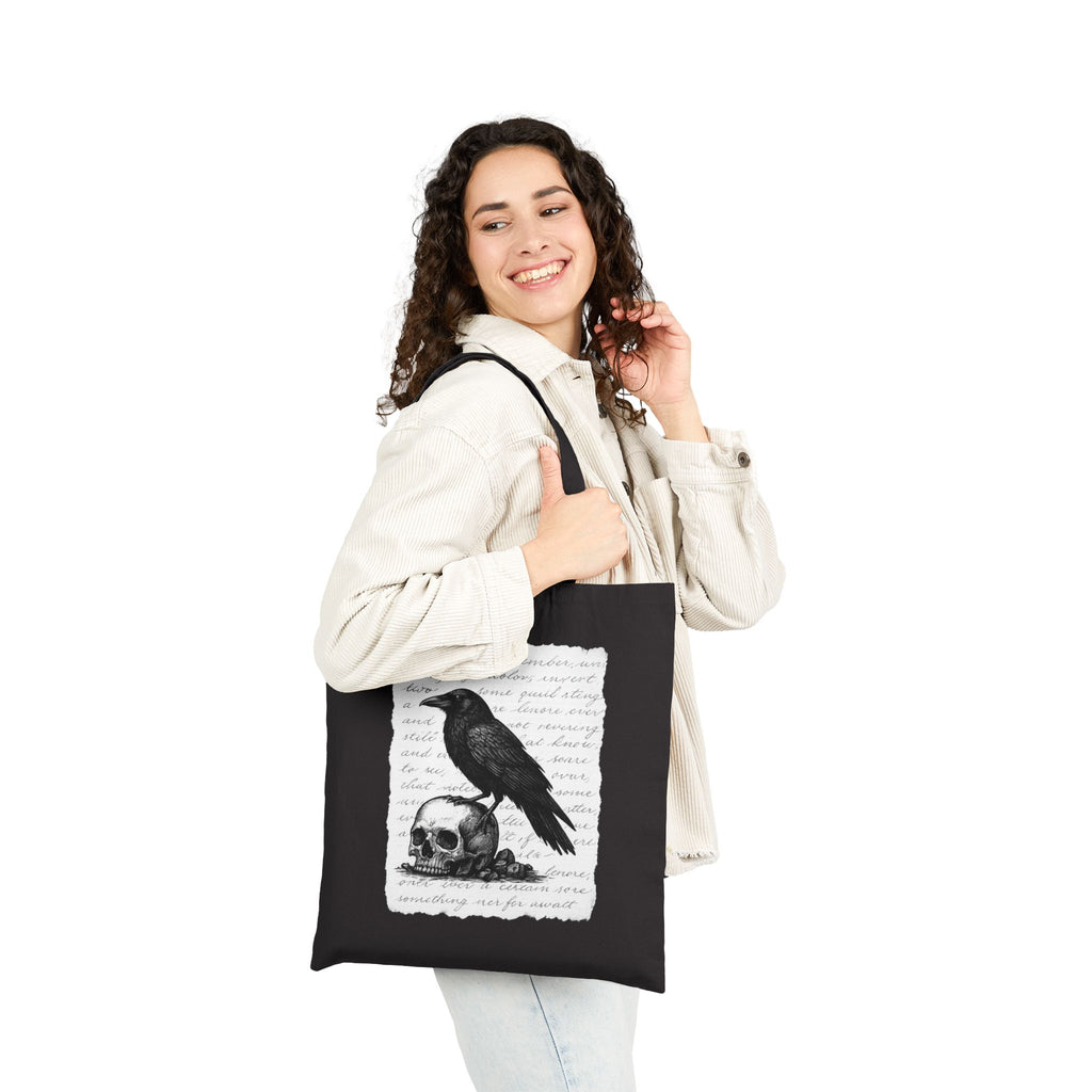 Gothic Raven Tote Bag, Stylish Eco-Friendly Shopping Bag, Halloween Gift, Boho Chic, Skull Design
