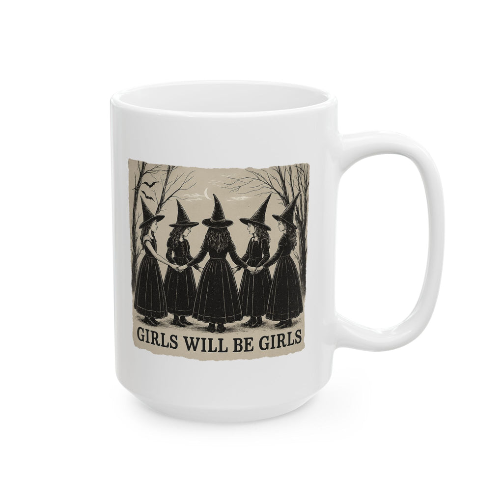 Mystical Girls Witch Ceramic Mug | Gothic Coffee Cup, Witchy Tea Mug, Unique Gift for Her, Halloween Decor, Spooky Kitchenware