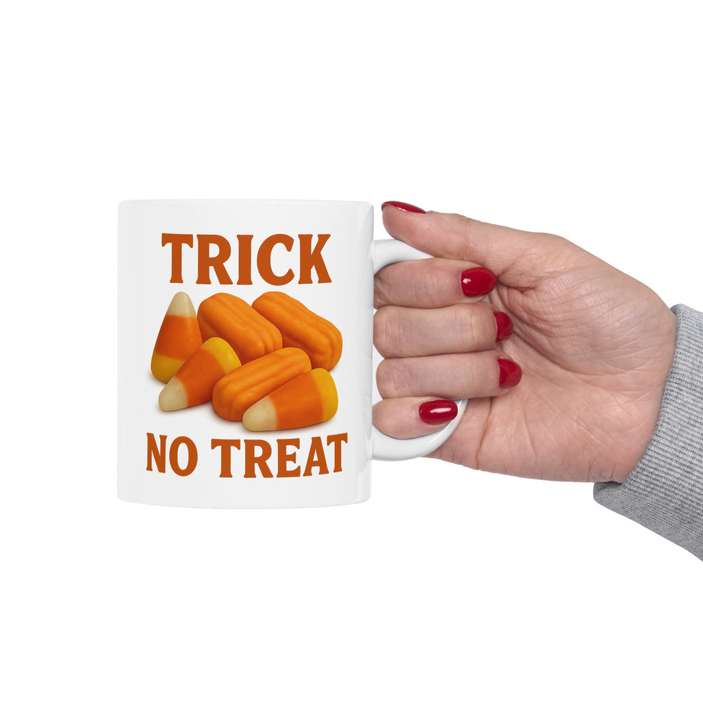 Trick No Treat, Candy Corn, Circus Peanut Candy Coffee Mug - Halloween Coffee Cup, Perfect Gift for Halloween Lovers, Fun Gift for Friends