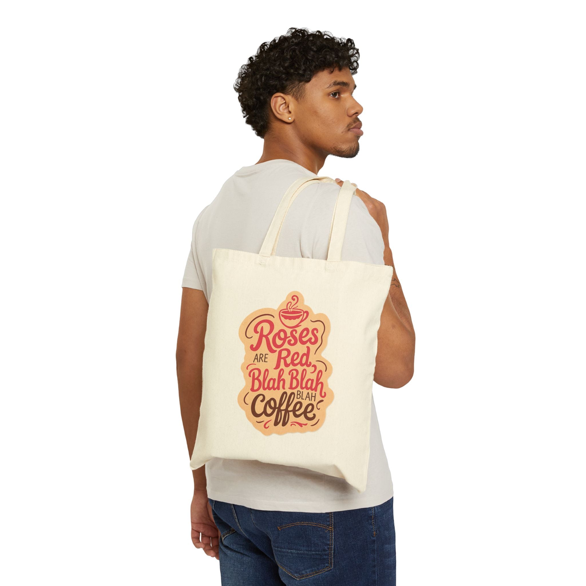 ROSES ARE RED, BLAH, BLAH, Coffee Lover Cotton Canvas Tote Bag - Coffee Enthusiasts, Reusable Shopping Tote, Eco-Friendly Bag