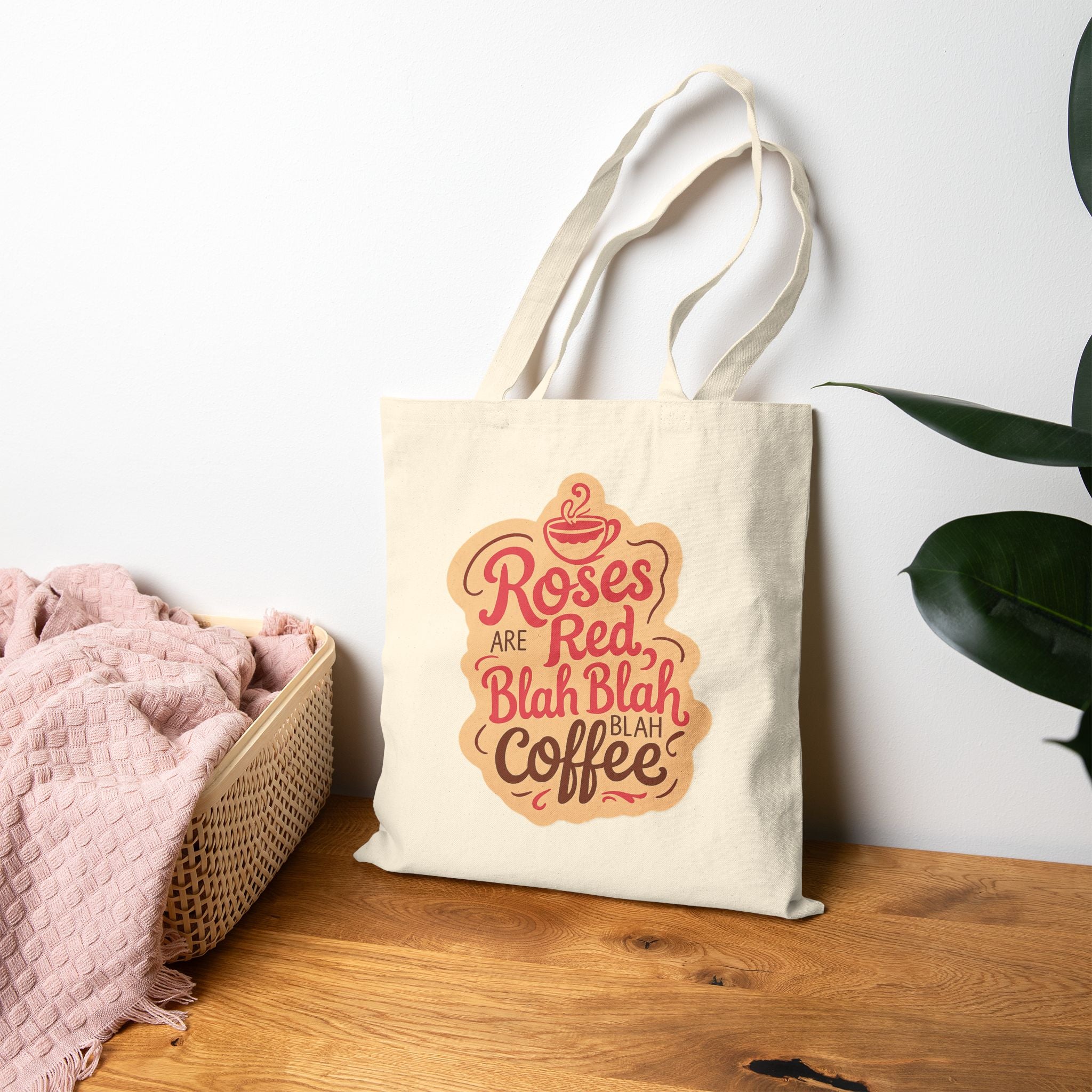 ROSES ARE RED, BLAH, BLAH, Coffee Lover Cotton Canvas Tote Bag - Coffee Enthusiasts, Reusable Shopping Tote, Eco-Friendly Bag