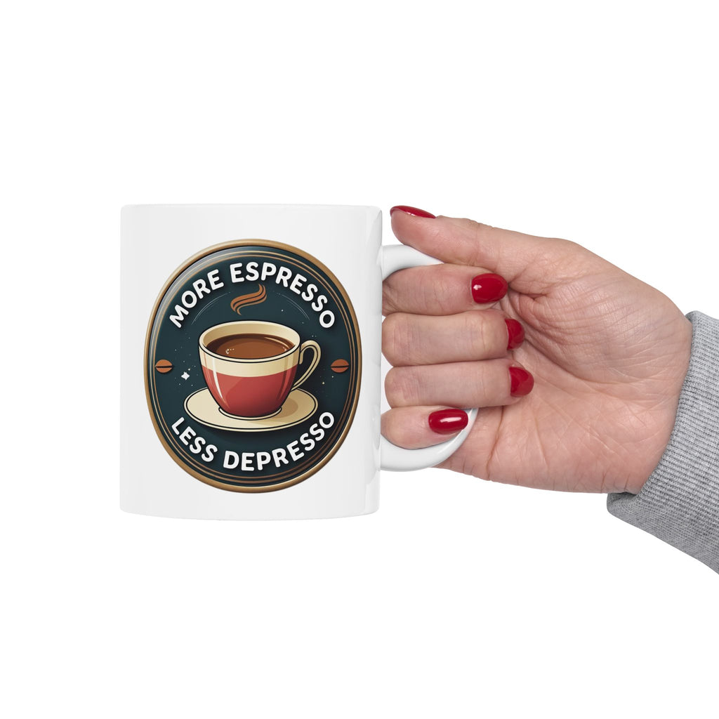 Coffee Lover's Ceramic Mug with Espresso Design, Gift for Baristas, Tea Drinkers, Coffee Enthusiasts, Birthday, Home, Office