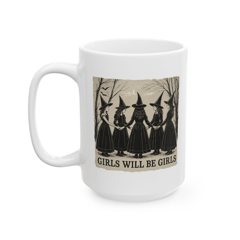 Mystical Girls Witch Ceramic Mug | Gothic Coffee Cup, Witchy Tea Mug, Unique Gift for Her, Halloween Decor, Spooky Kitchenware