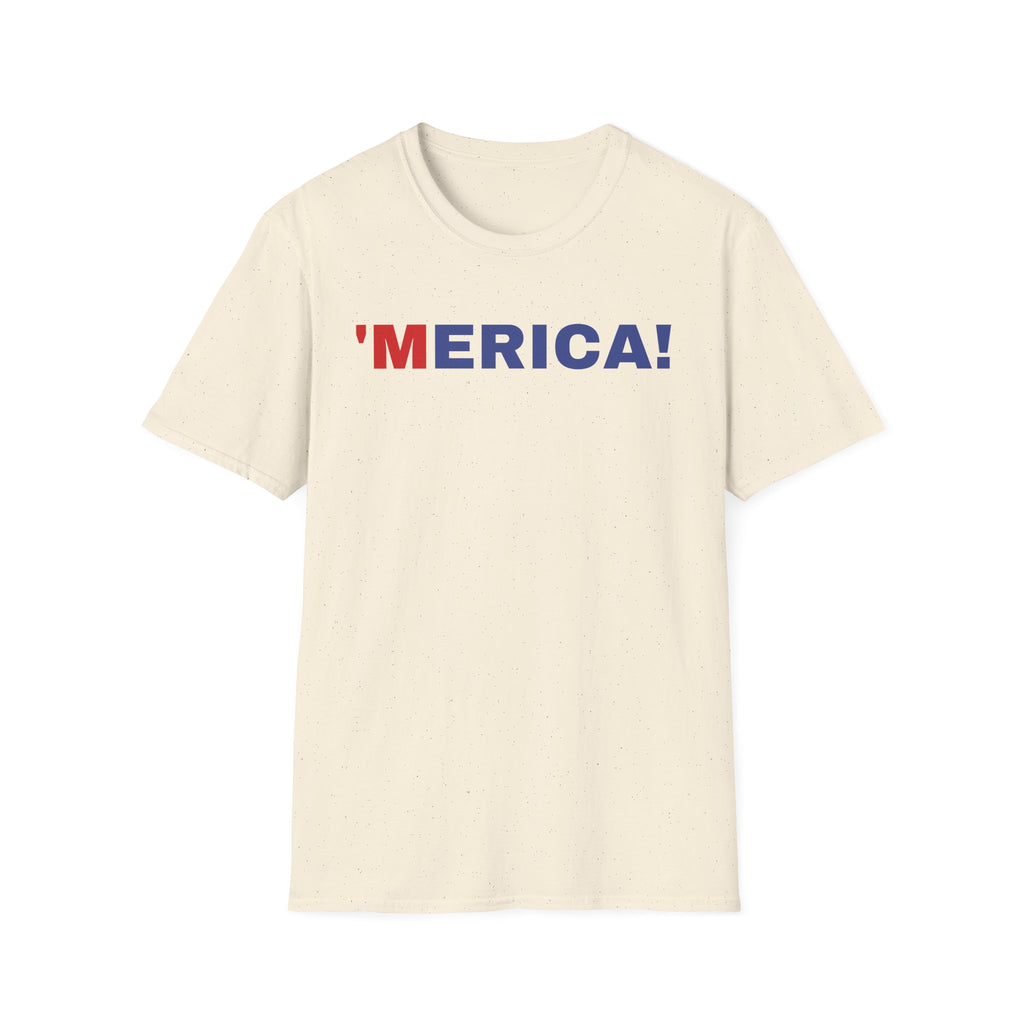 'Merica Unisex Softstyle T-Shirt | Patriotic Casual Wear, Fourth of July, Memorial Day, Independence Day, Gift for Veterans
