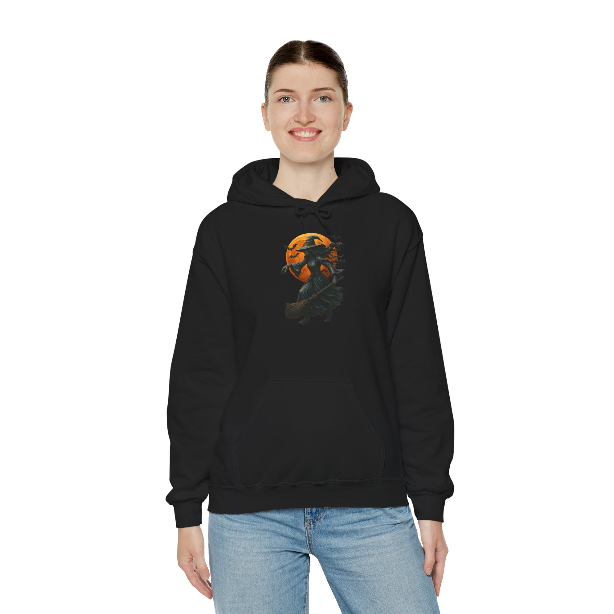 Halloween-Inspired Witch Hoodie, Cozy Fall Sweatshirt, Unisex Autumn Apparel, Spooky Season Gift, Perfect for October Celebrations