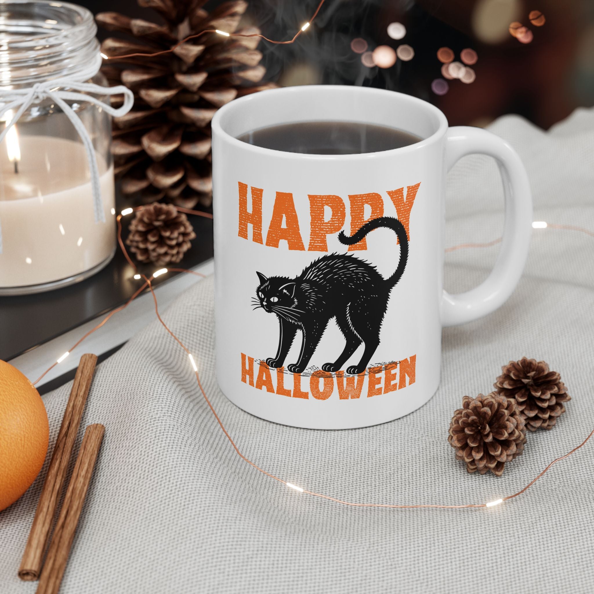 Halloween Cat Ceramic Mug - Perfect for Spooky Season, Cat Lovers, Fall Decor, Halloween Parties, Coffee Lovers