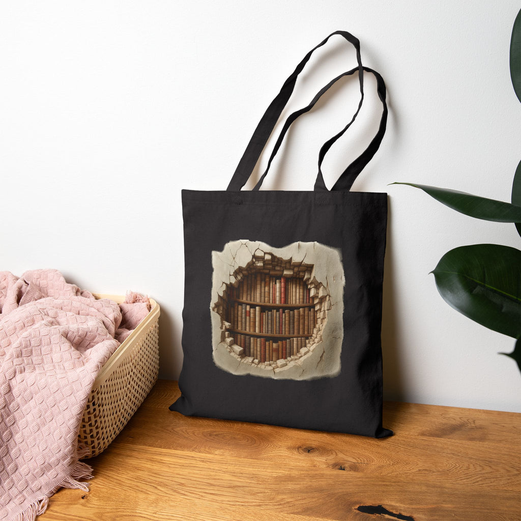 Rustic BOOK CAVE Tote Bag, Eco-Friendly Bag, Book Lover's Gift, Library Tote, Cotton Shopping Bag, Reusable Canvas Bag