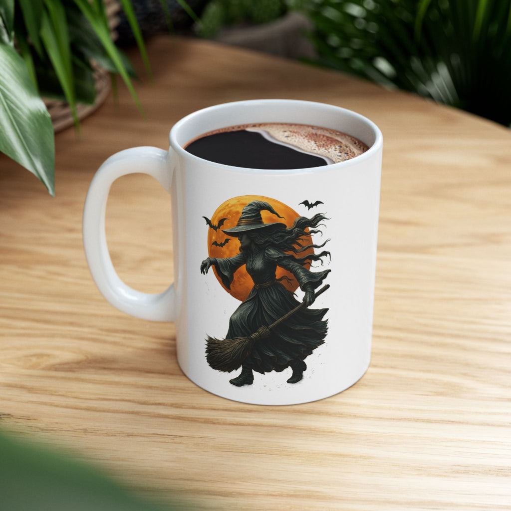 Halloween Metallic Relief Witch Painting Mug, Perfect for Fall, Coffee Lovers, Gifting, Cozy Vibes, Home Decor