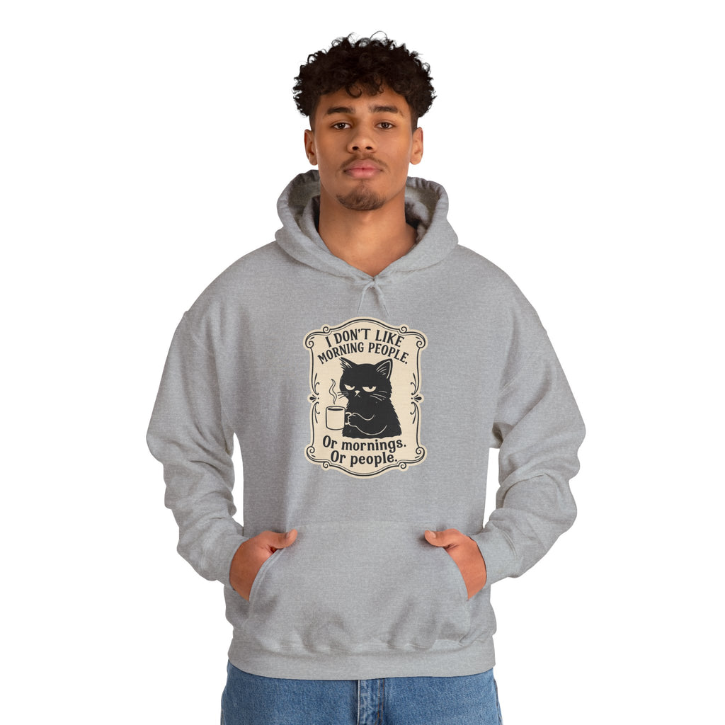 Cozy Cat Lover's Hoodie - 'I Don't Like Morning People' Design