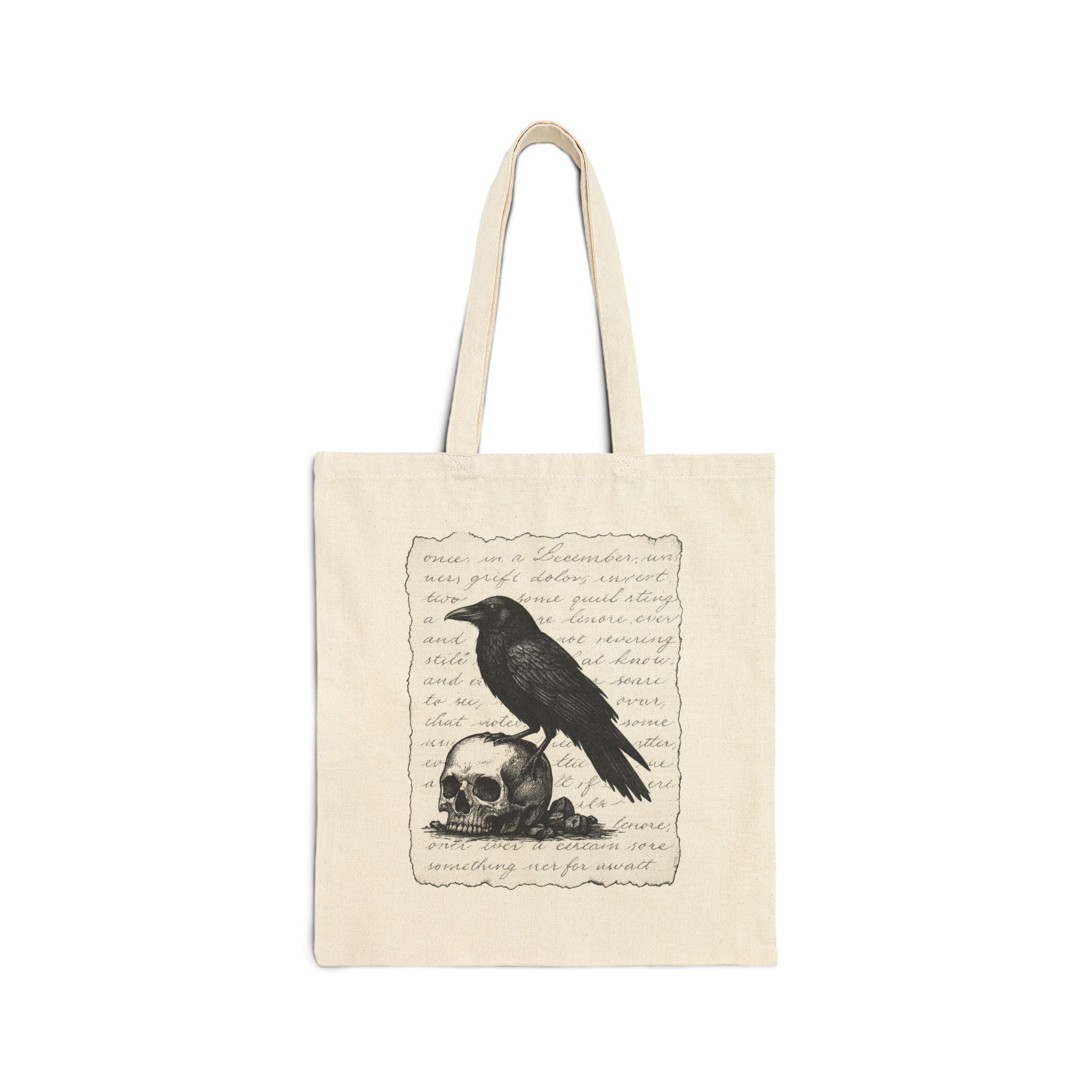 Gothic Raven Tote Bag, Stylish Eco-Friendly Shopping Bag, Halloween Gift, Boho Chic, Skull Design