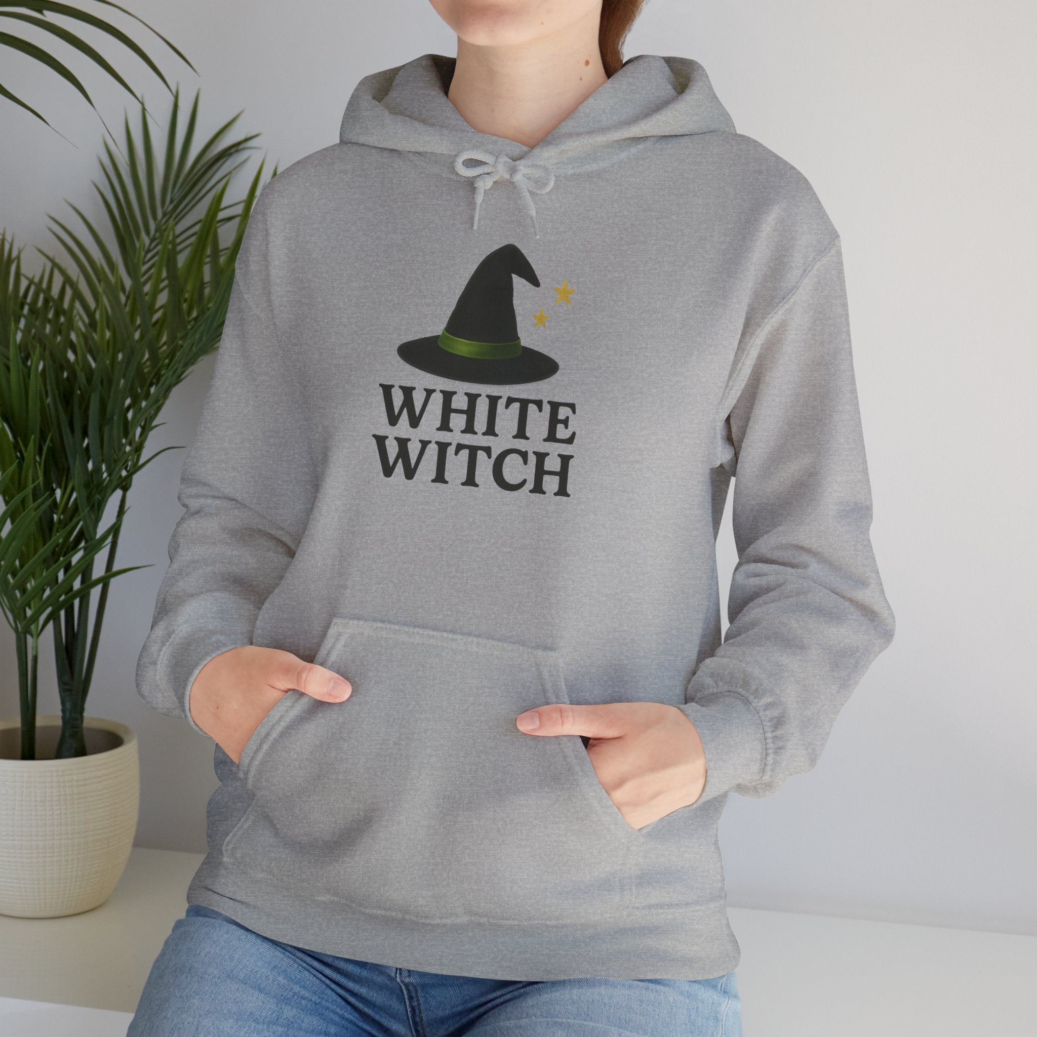 White Witch Hooded Sweatshirt, Cozy Halloween Apparel, Witchcraft Sweatshirt, Gift for Wiccans, Unisex Autumn Hoodie