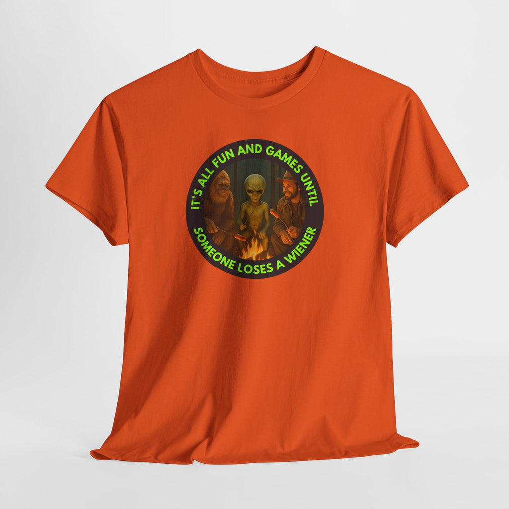 It's All Fun and Games Until... Funny Alien Camping T-shirt, Gift for Gamers, Casual Wear, Unique Statement