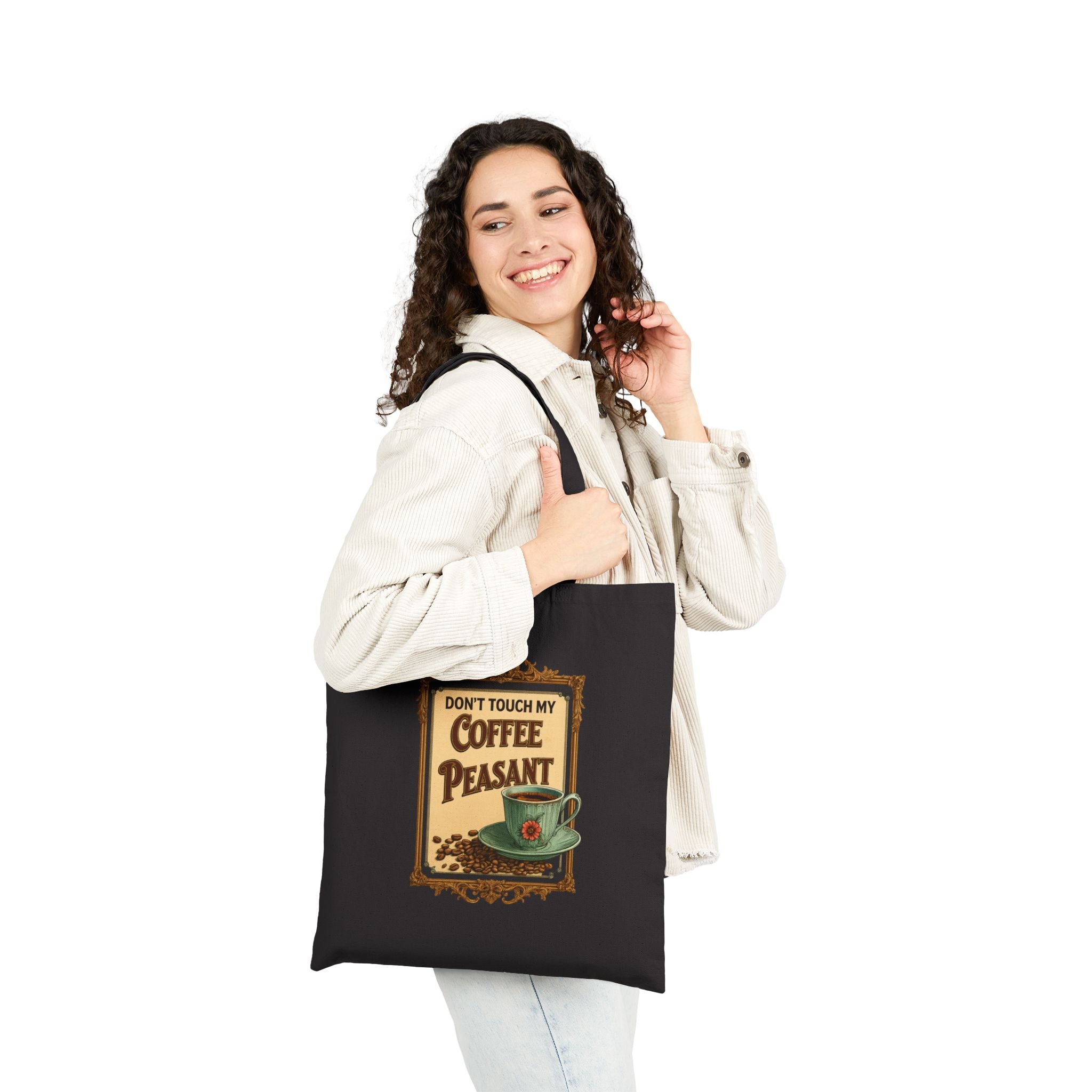 DON'T TOUCH MY COFFEE PEASANT - Autumn Vibes Tote Bag, Eco-Friendly Carryall, Fall Shopping Bag, Seasonal Market Tote, Thanksgiving Gift, Reusable Canvas Bag