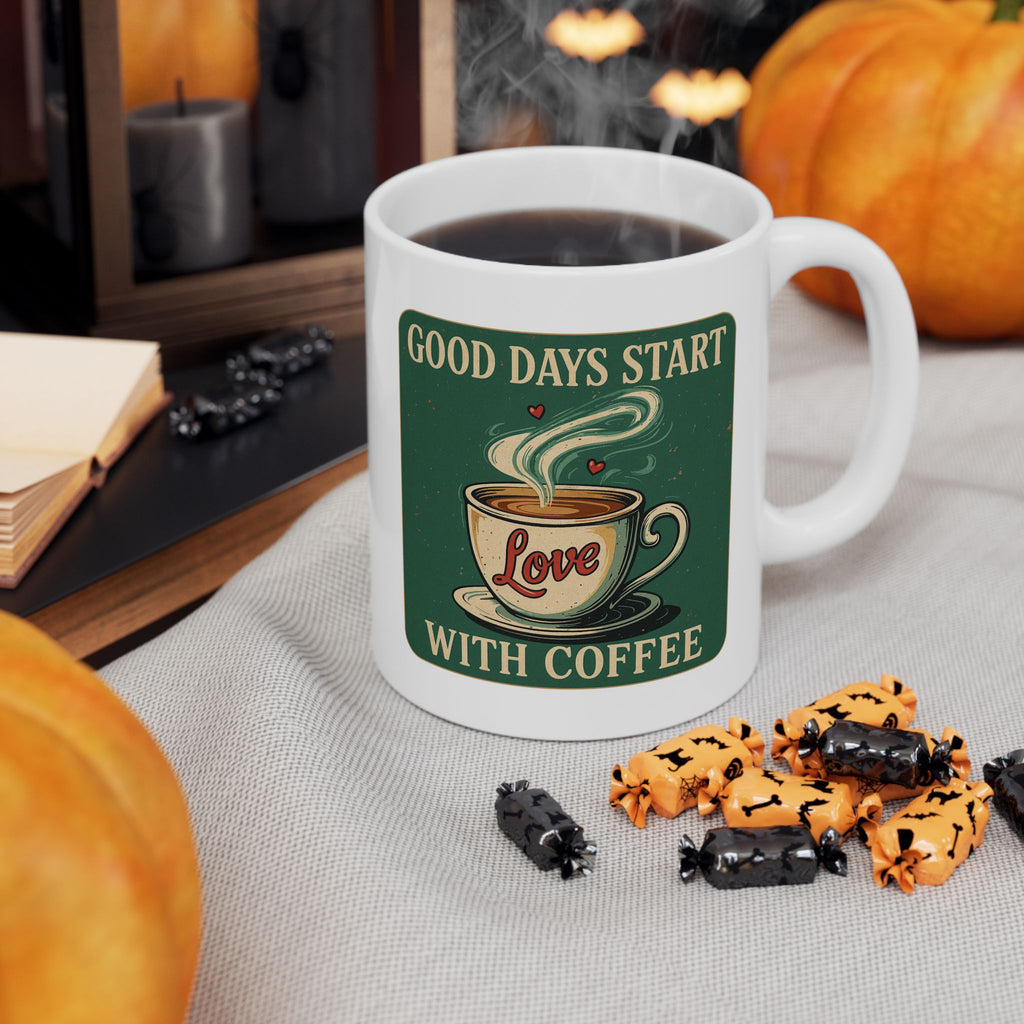 Coffee Lover's Ceramic Mug - Perfect Start with Coffee, Mug, Gift for Moms, Funny Coffee Mug, Kitchen Decor