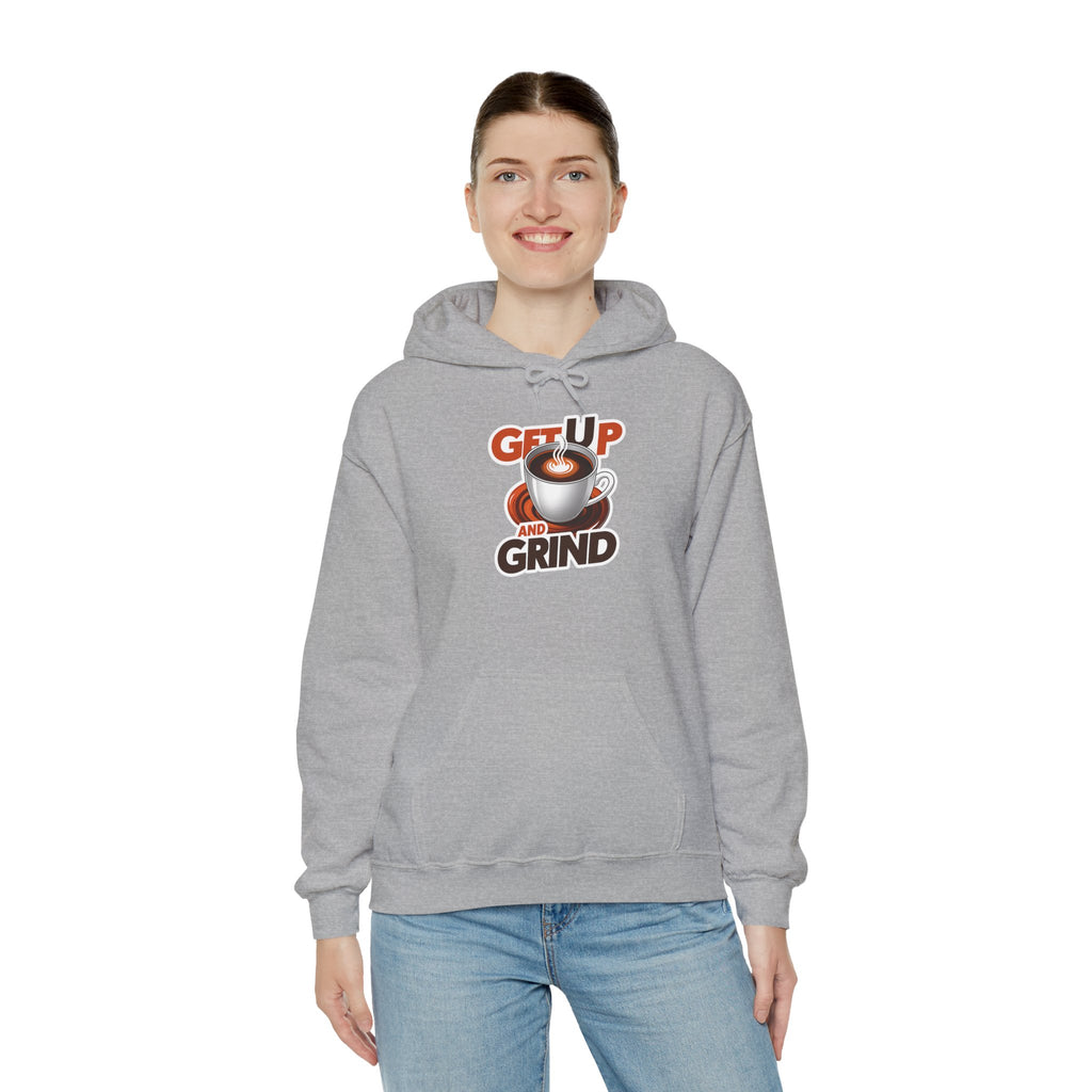 Get Up and Grind Motivational Coffee -Themed Hoodie | Motivational Gift for Coffee Lovers, Unisex Casual Wear, Perfect for Gym, School, Office