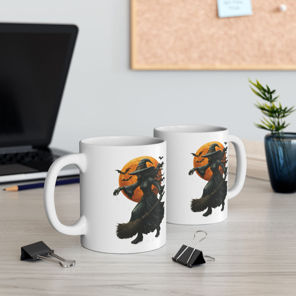 Halloween Metallic Relief Witch Painting Mug, Perfect for Fall, Coffee Lovers, Gifting, Cozy Vibes, Home Decor