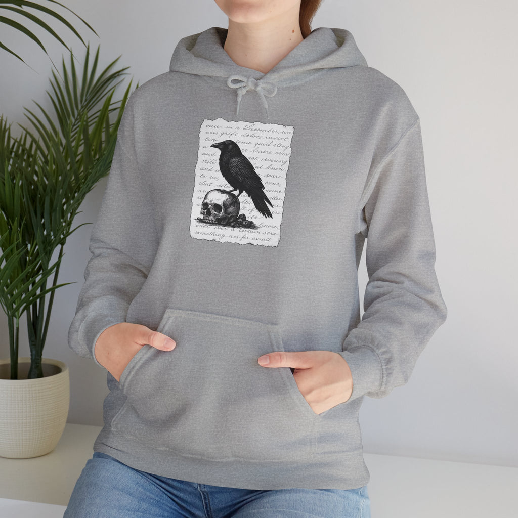 Gothic Raven Hoodie, Cozy Sweatshirt, Unisex Pullover, Halloween Apparel, Fall Fashion, Book Lovers, Theatre Lovers