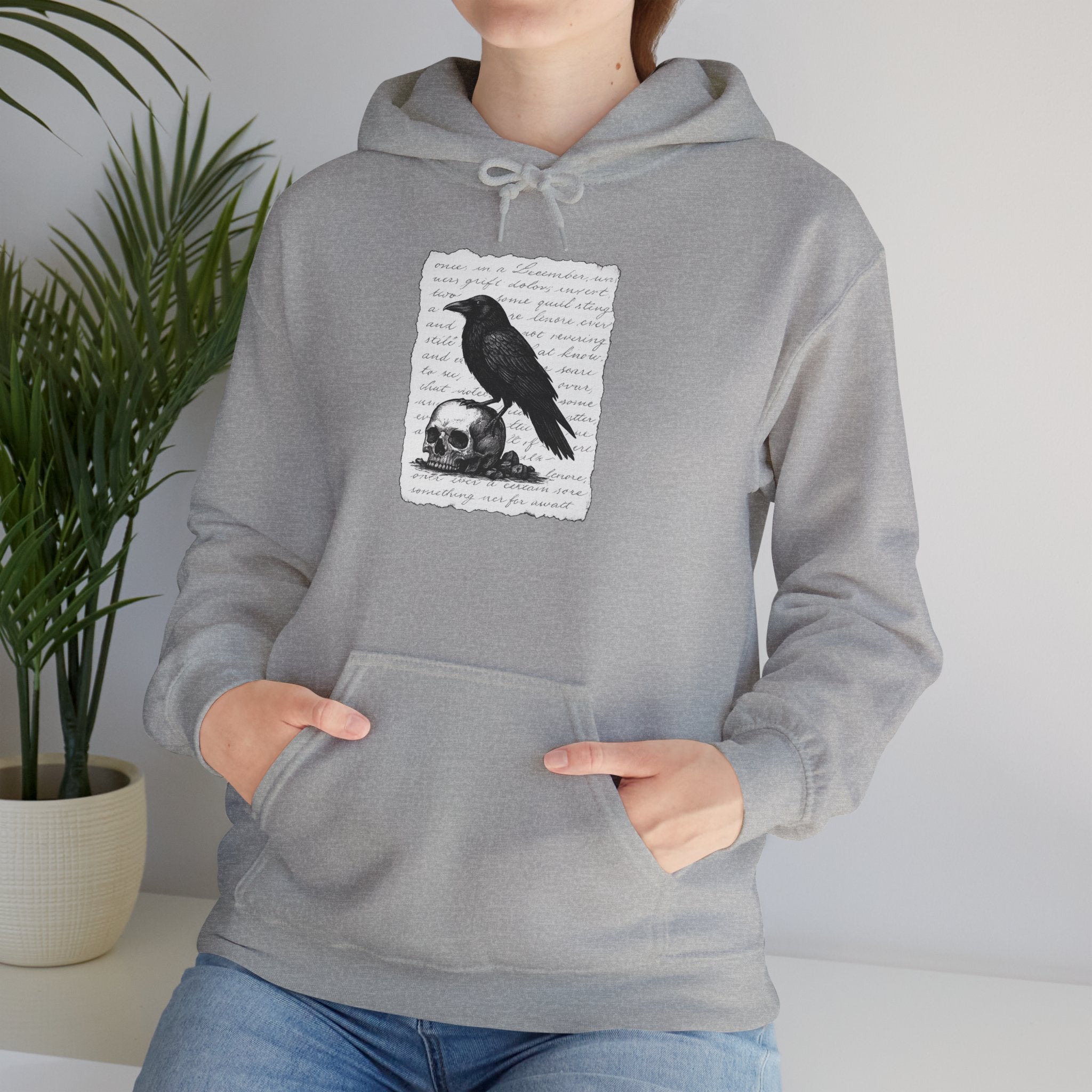 Gothic Raven Hoodie, Cozy Sweatshirt, Unisex Pullover, Halloween Apparel, Fall Fashion, Book Lovers, Theatre Lovers