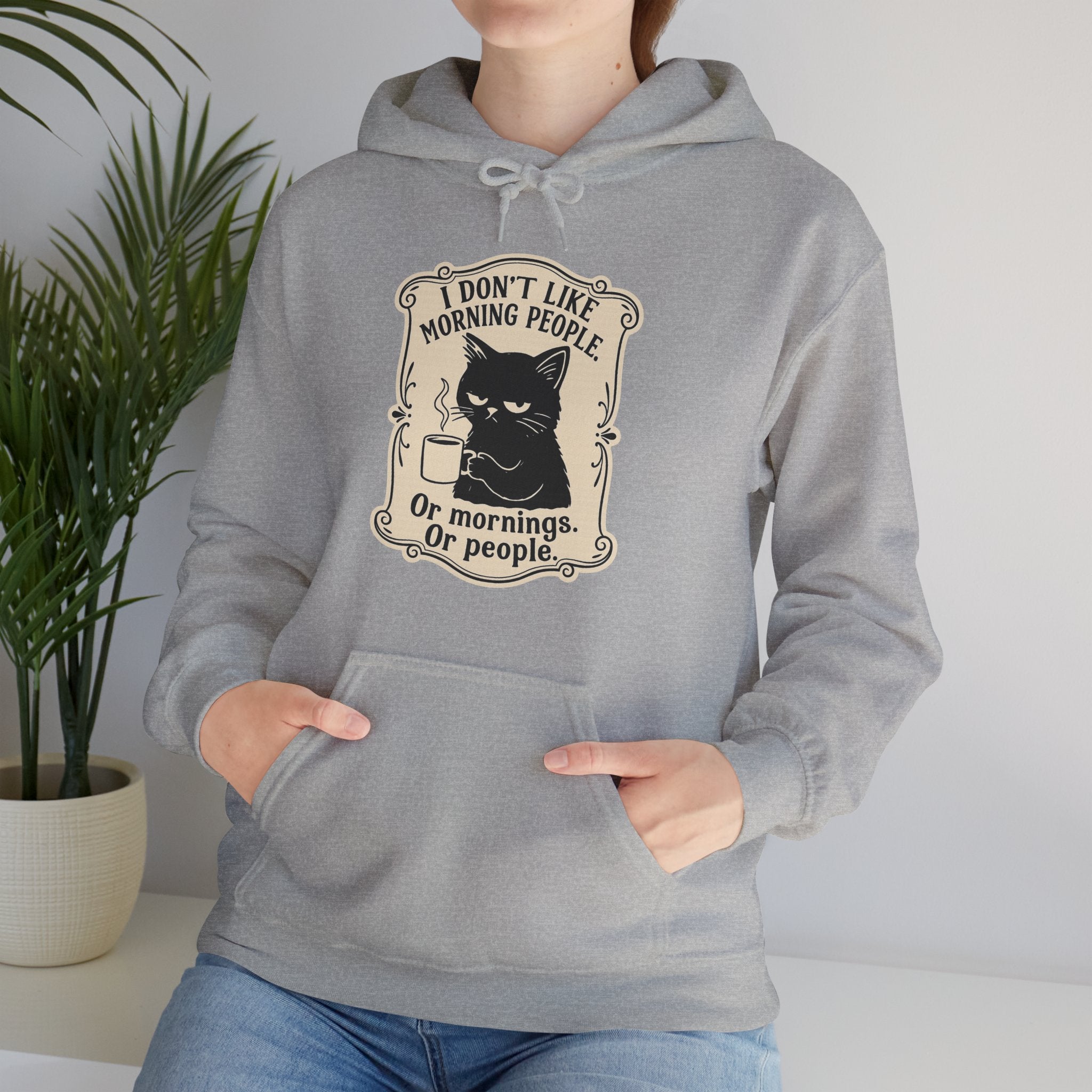 Cozy Cat Lover's Hoodie - 'I Don't Like Morning People' Design