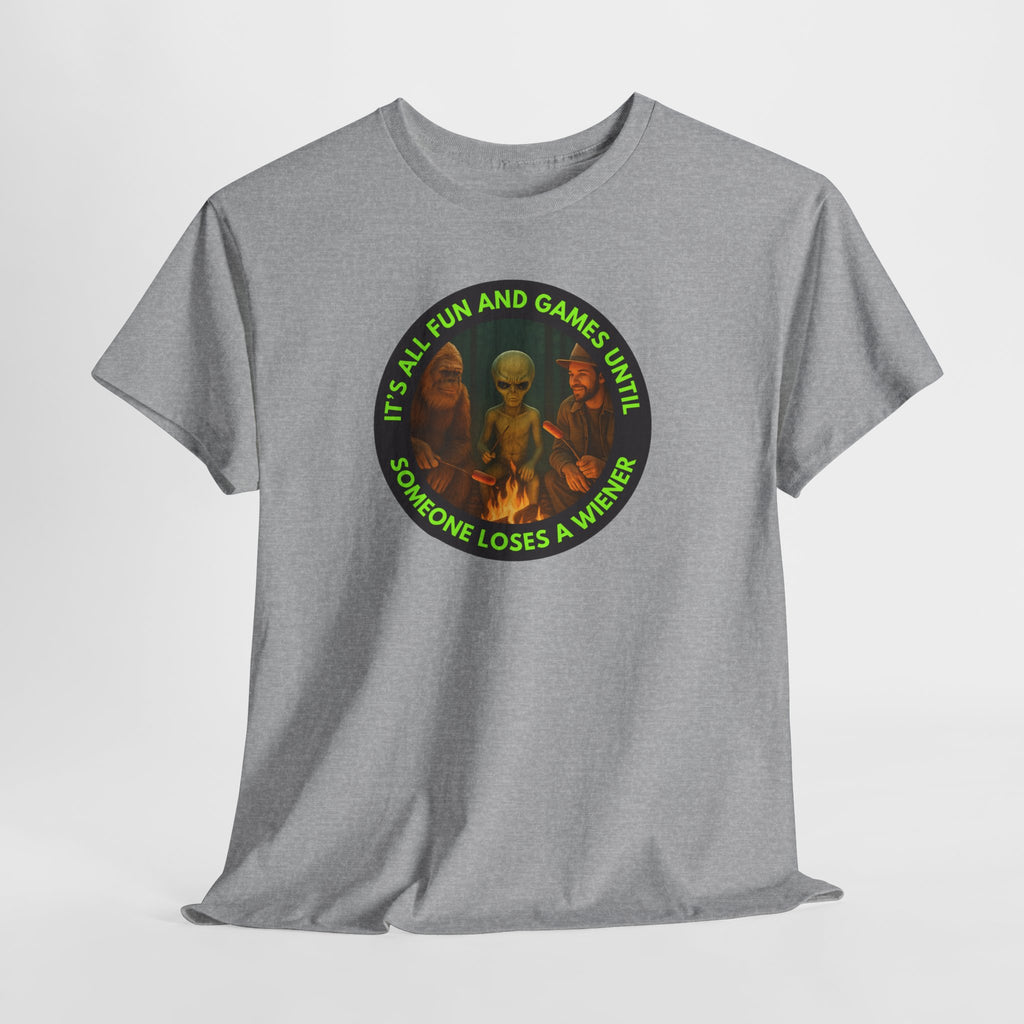 It's All Fun and Games Until... Funny Alien Camping T-shirt, Gift for Gamers, Casual Wear, Unique Statement