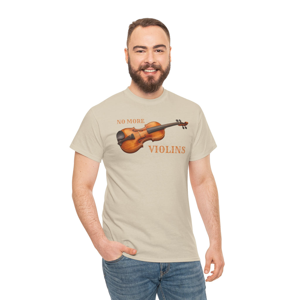 No More Violins Unisex Heavy Cotton Tee, Funny Music Lover T-Shirt, Gift for Musicians, Band Merchandise, Casual Wear, Birthday Gift