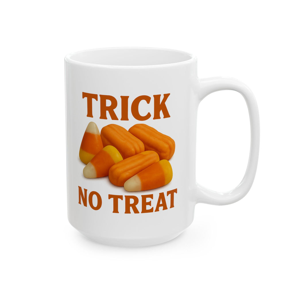 Trick No Treat, Candy Corn, Circus Peanut Candy Coffee Mug - Halloween Coffee Cup, Perfect Gift for Halloween Lovers, Fun Gift for Friends