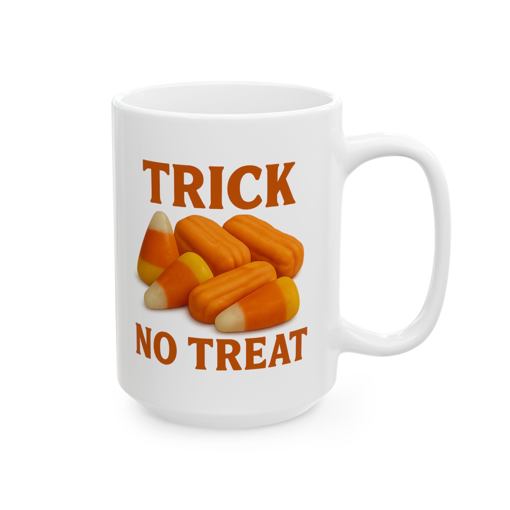 Trick No Treat, Candy Corn, Circus Peanut Candy Coffee Mug - Halloween Coffee Cup, Perfect Gift for Halloween Lovers, Fun Gift for Friends