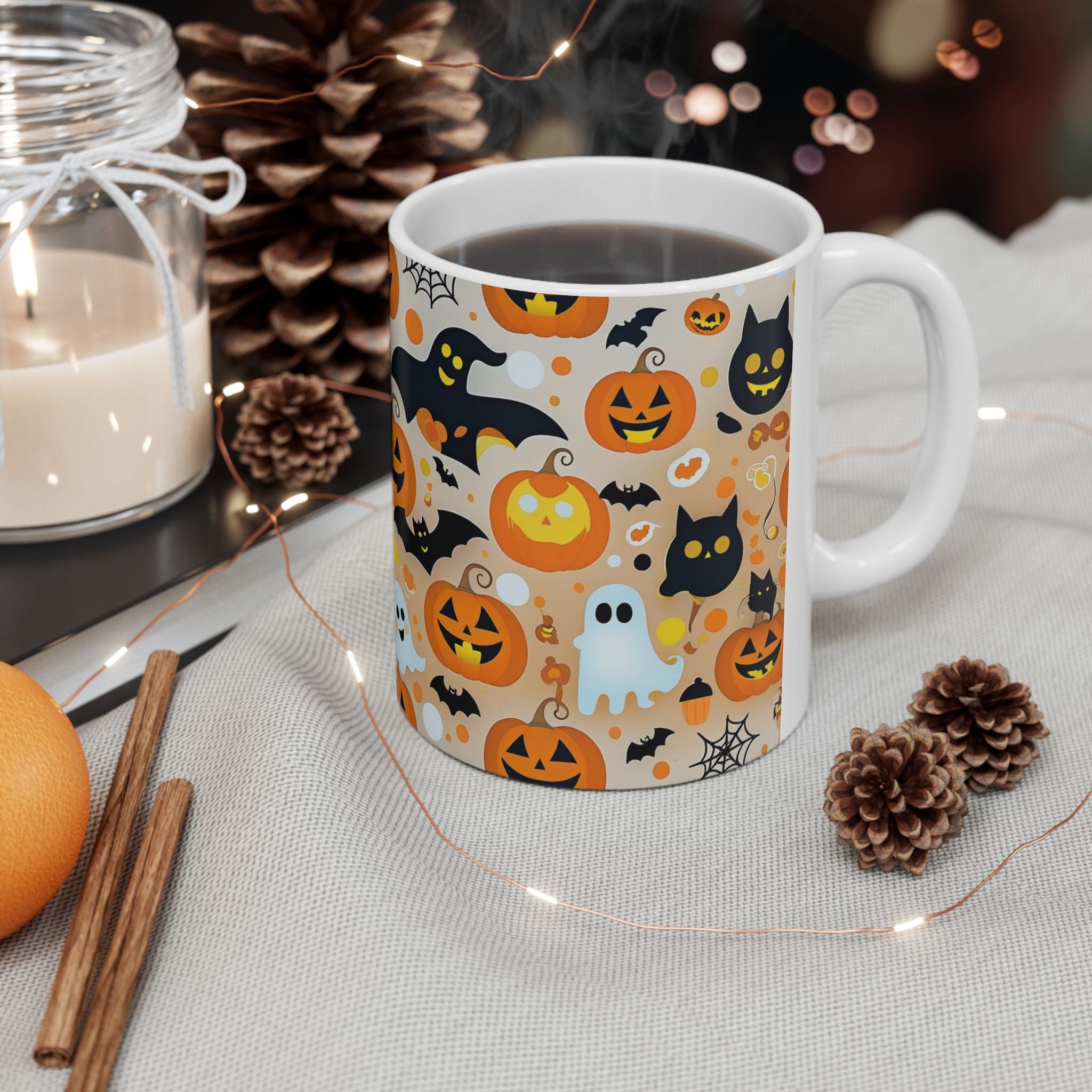 Spooky Halloween Ceramic Mug, Cute Pumpkin Ghosts Coffee Cup, Halloween Decor, Trick or Treat Mug, Fall Celebration Drinkware