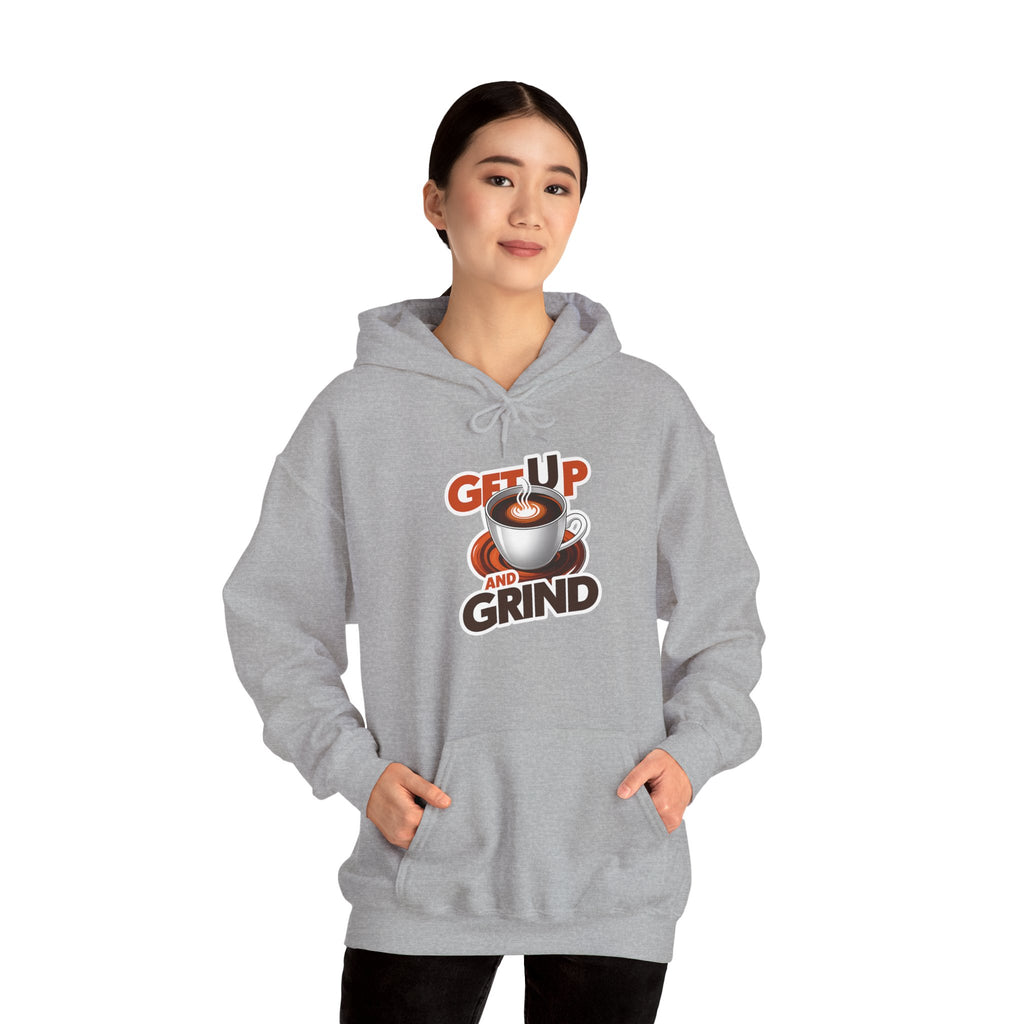 Get Up and Grind Motivational Coffee -Themed Hoodie | Motivational Gift for Coffee Lovers, Unisex Casual Wear, Perfect for Gym, School, Office