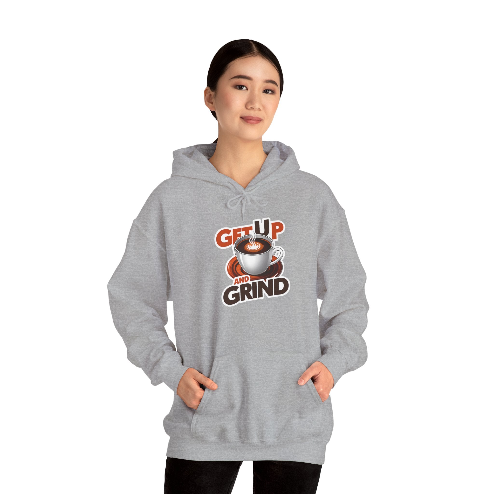 Get Up and Grind Motivational Coffee -Themed Hoodie | Motivational Gift for Coffee Lovers, Unisex Casual Wear, Perfect for Gym, School, Office