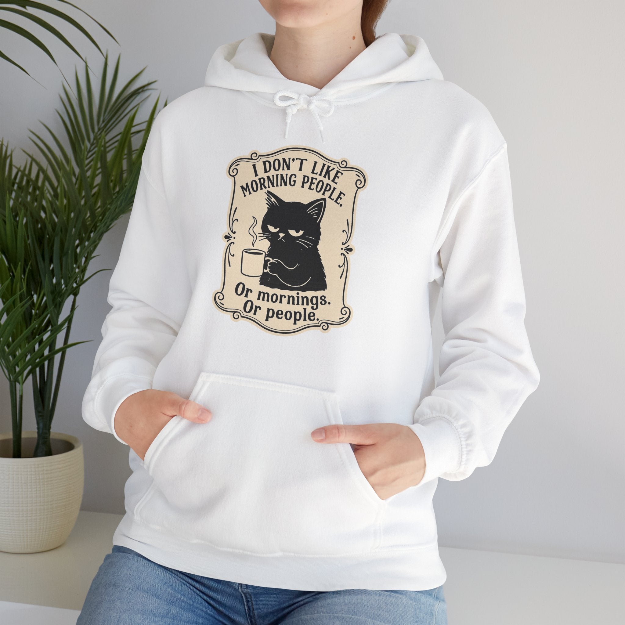 Cozy Cat Lover's Hoodie - 'I Don't Like Morning People' Design