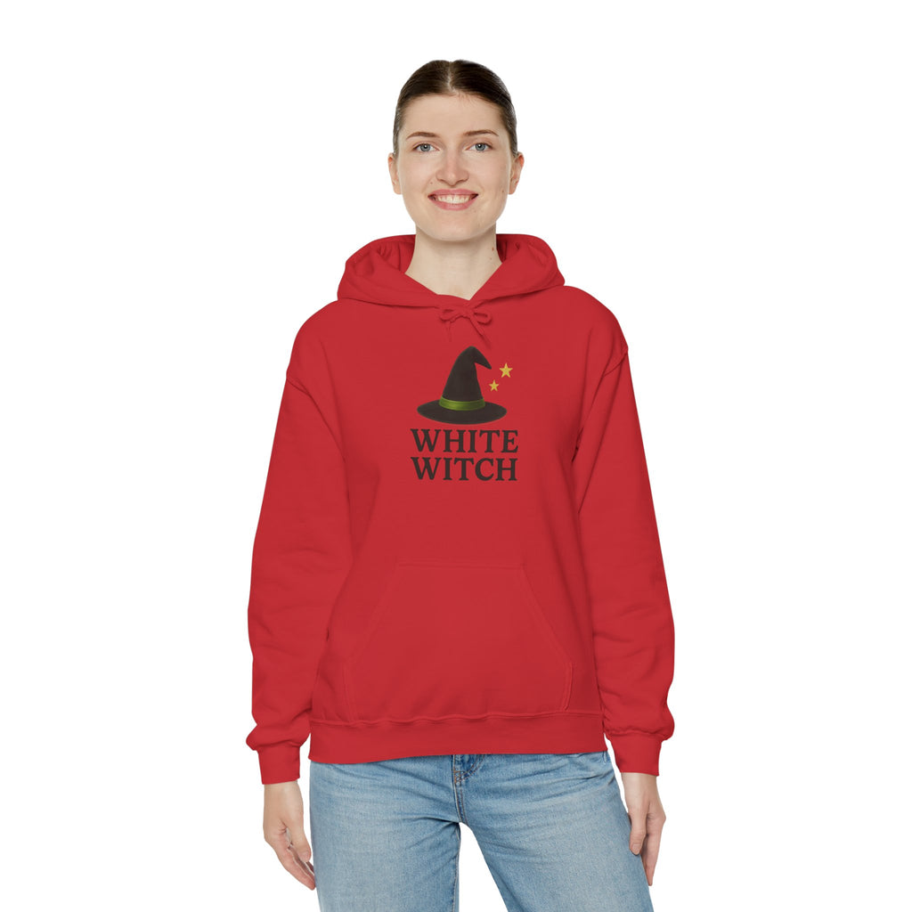 White Witch Hooded Sweatshirt, Cozy Halloween Apparel, Witchcraft Sweatshirt, Gift for Wiccans, Unisex Autumn Hoodie