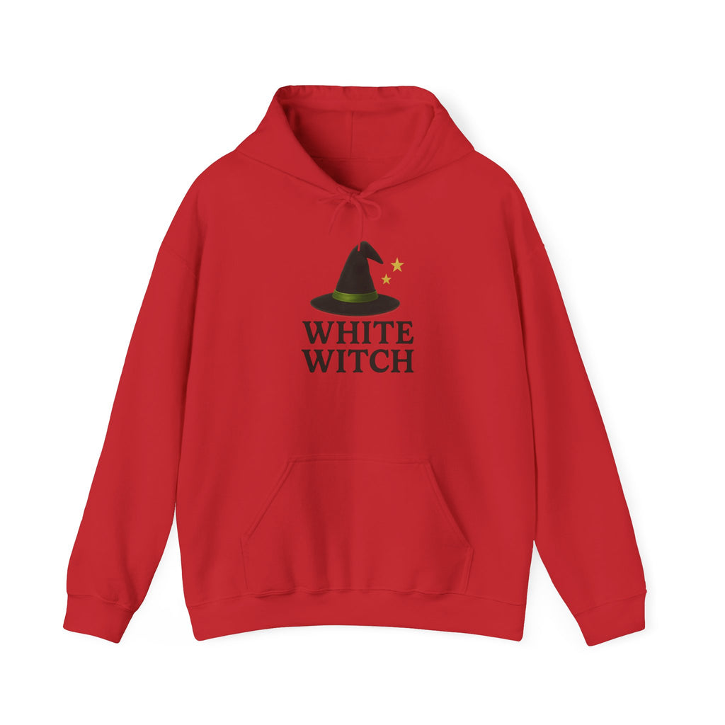 White Witch Hooded Sweatshirt, Cozy Halloween Apparel, Witchcraft Sweatshirt, Gift for Wiccans, Unisex Autumn Hoodie