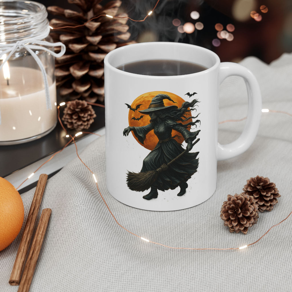Halloween Metallic Relief Witch Painting Mug, Perfect for Fall, Coffee Lovers, Gifting, Cozy Vibes, Home Decor