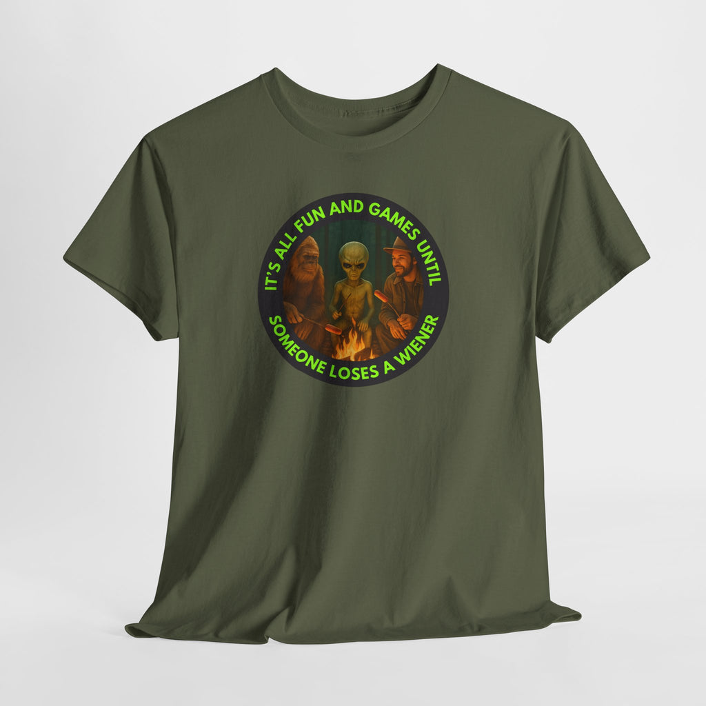 It's All Fun and Games Until... Funny Alien Camping T-shirt, Gift for Gamers, Casual Wear, Unique Statement
