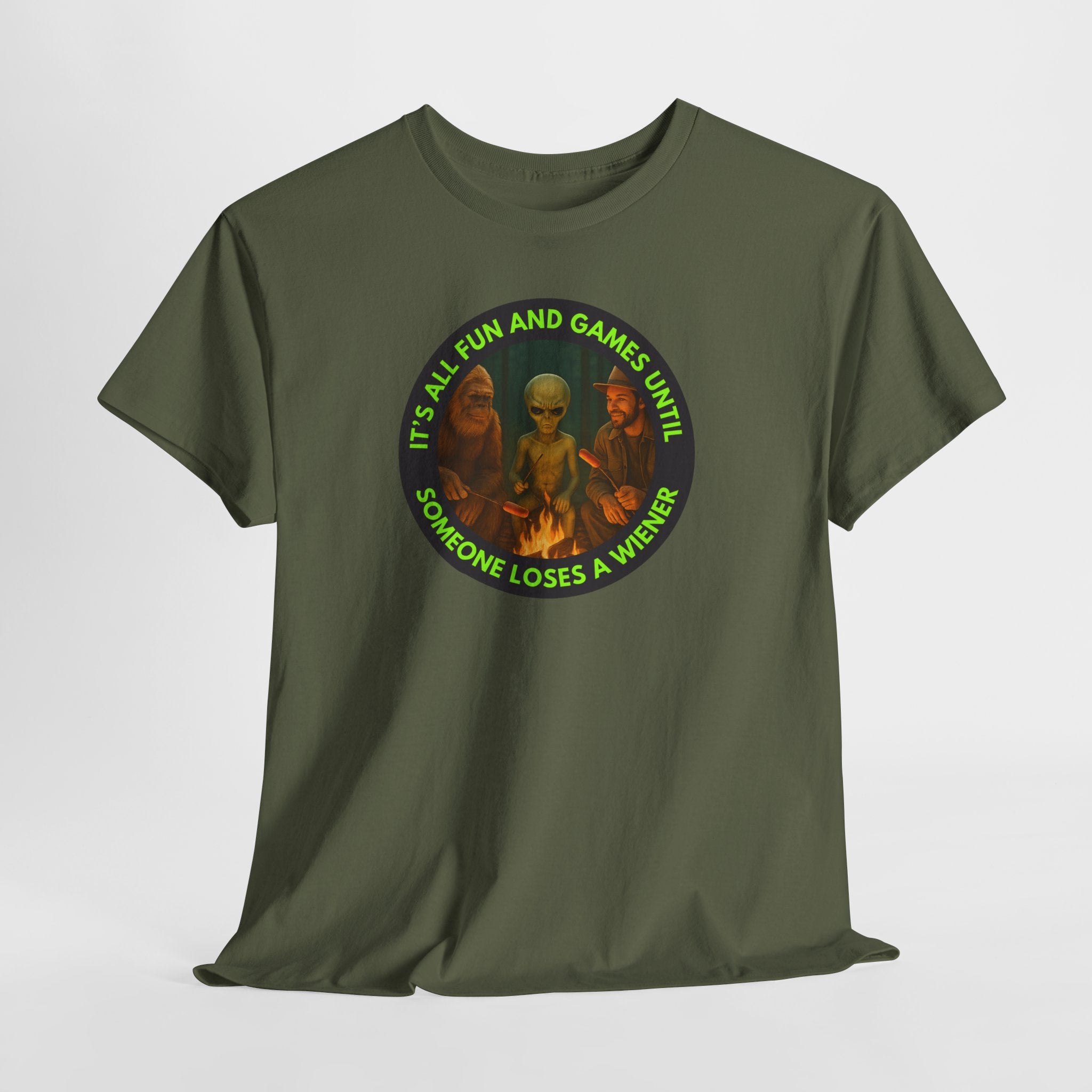 It's All Fun and Games Until... Funny Alien Camping T-shirt, Gift for Gamers, Casual Wear, Unique Statement