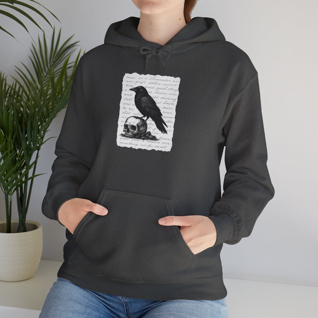 Gothic Raven Hoodie, Cozy Sweatshirt, Unisex Pullover, Halloween Apparel, Fall Fashion, Book Lovers, Theatre Lovers
