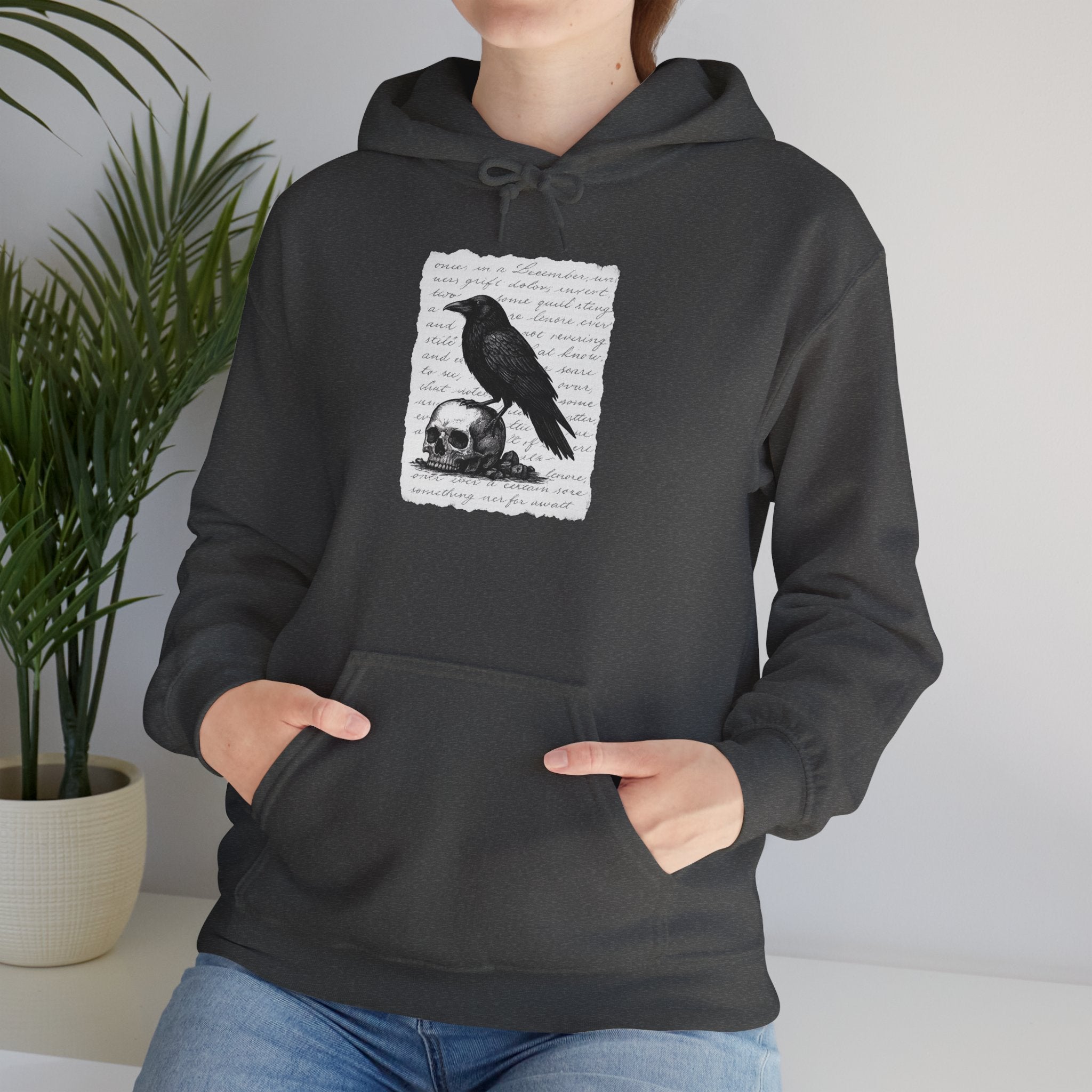 Gothic Raven Hoodie, Cozy Sweatshirt, Unisex Pullover, Halloween Apparel, Fall Fashion, Book Lovers, Theatre Lovers