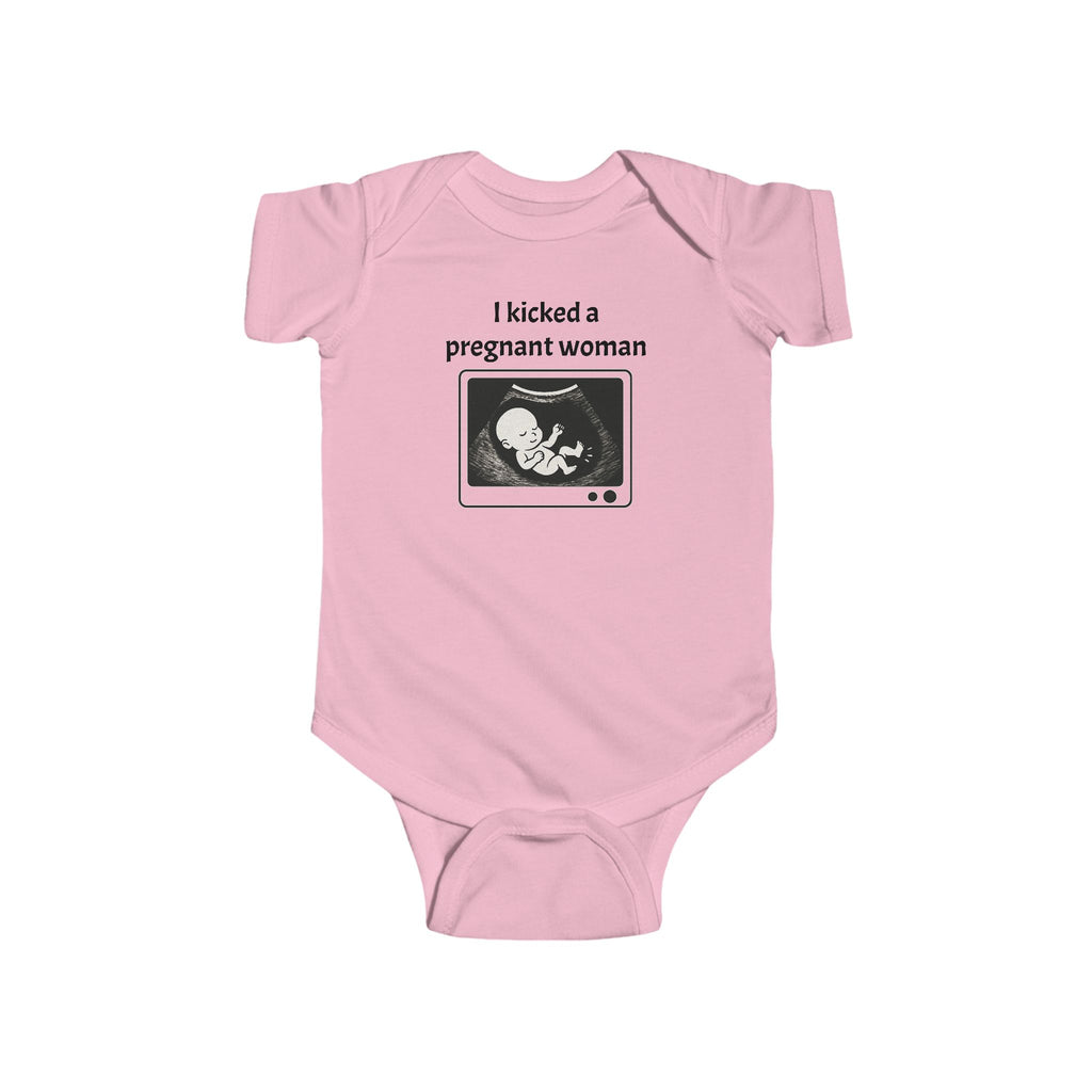 Funny Baby Newborn Bodysuit | I Kicked A Pregnant Woman | Baby Shower Gift, Infant Apparel, Cute Newborn Gift, Funny Parenting Outfit