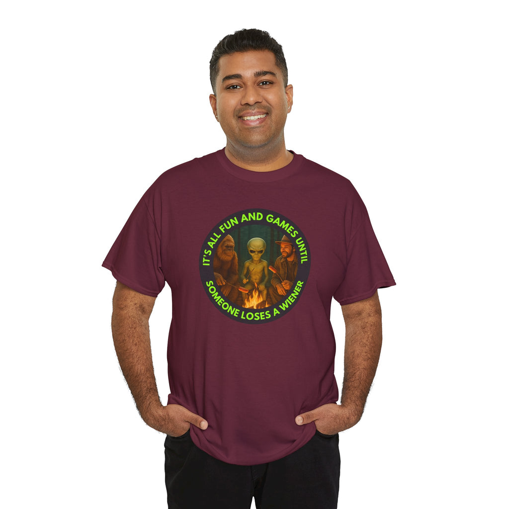 It's All Fun and Games Until... Funny Alien Camping T-shirt, Gift for Gamers, Casual Wear, Unique Statement